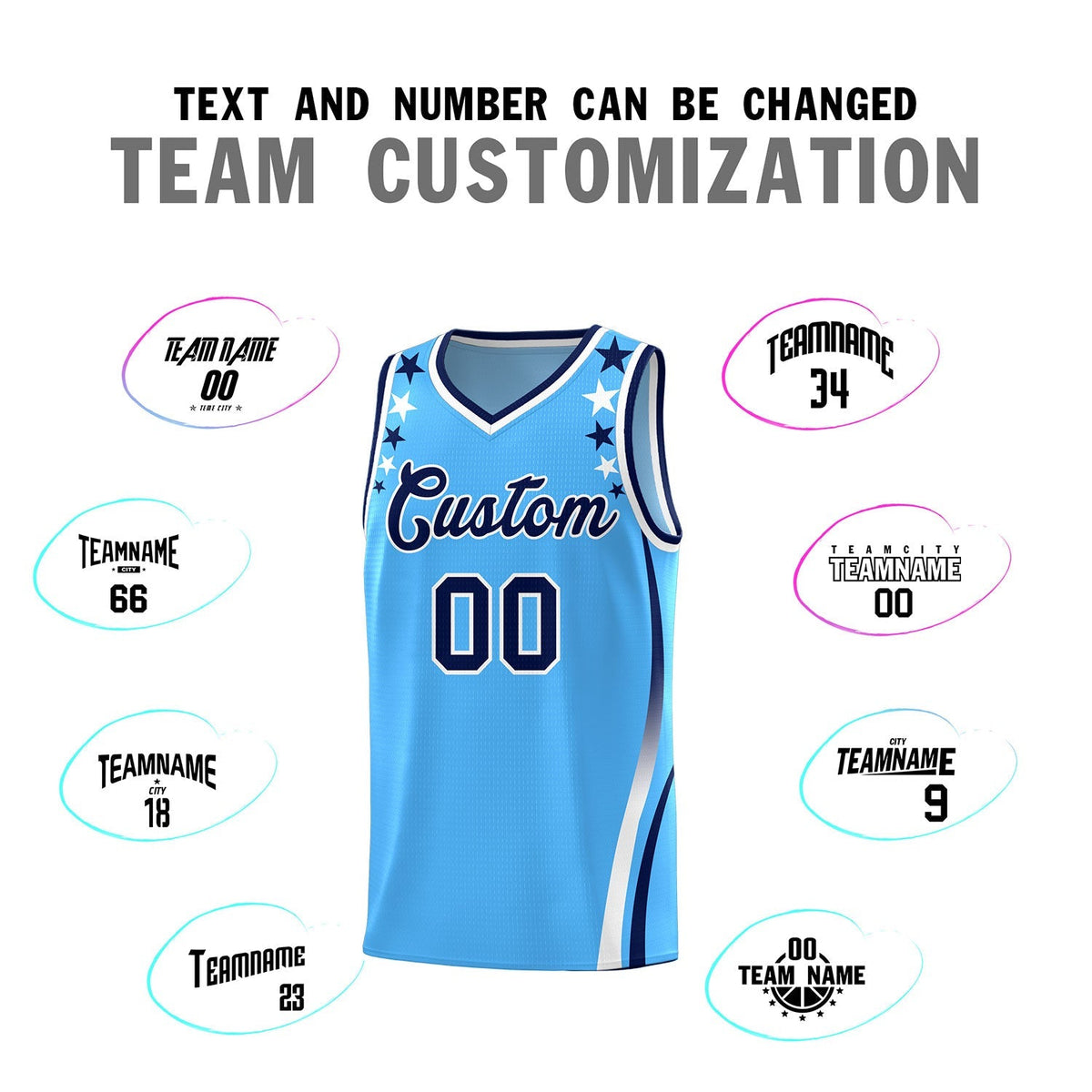 Custom Light Blue Shoulders Star Pattern Side Color Block Sports Uniform Basketball Jersey|KXKSHOP