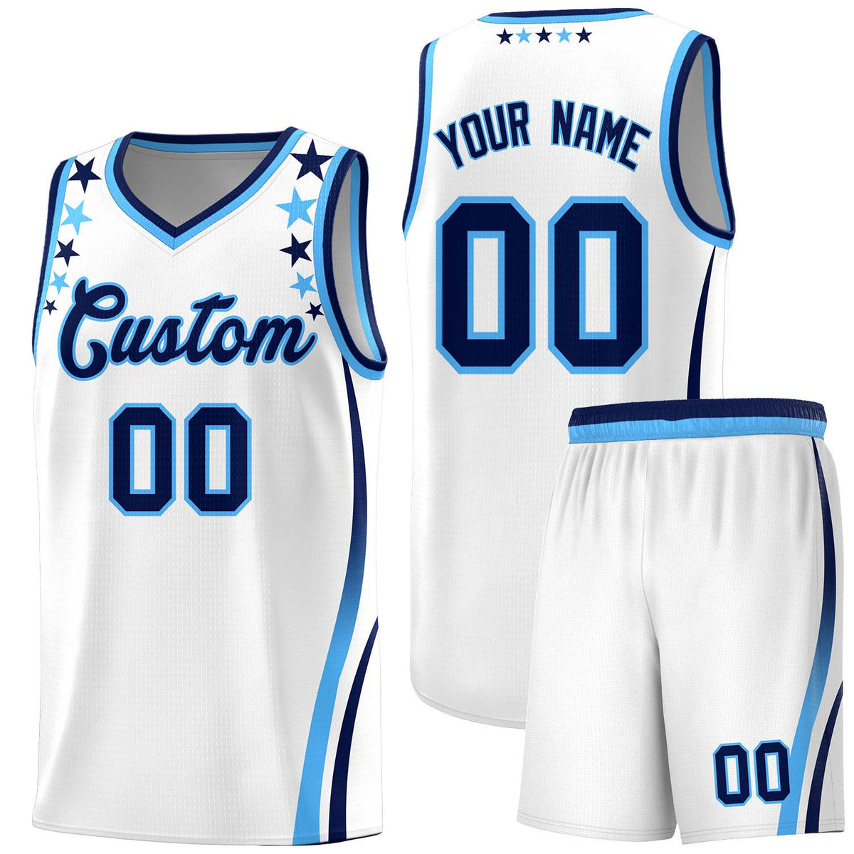 Custom White Shoulders Star Pattern Side Color Block Sports Uniform Basketball Jersey|KXKSHOP