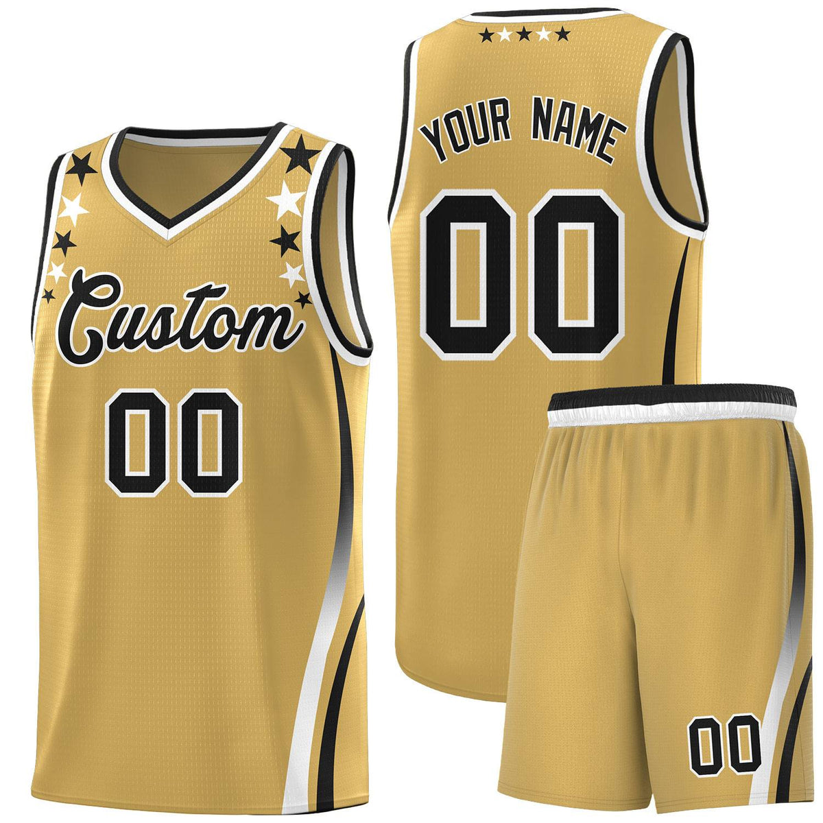 Custom Old Gold Shoulders Star Pattern Side Color Block Sports Uniform Basketball Jersey|KXKSHOP