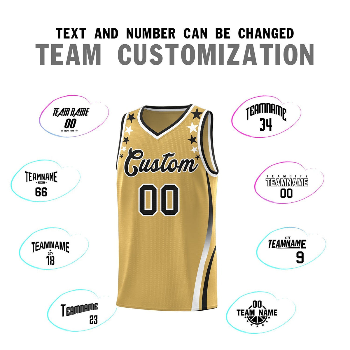 Custom Old Gold Shoulders Star Pattern Side Color Block Sports Uniform Basketball Jersey|KXKSHOP