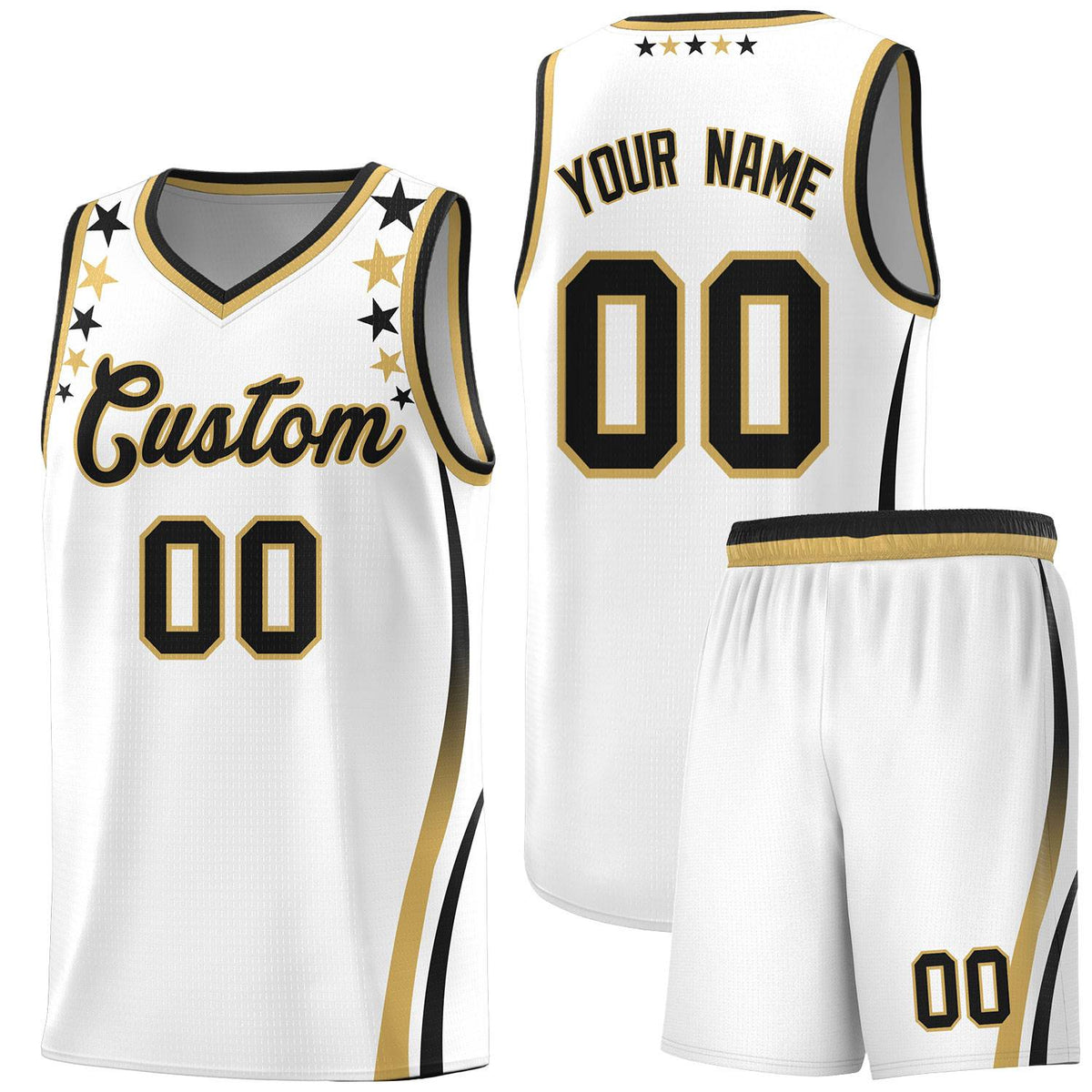 Custom White Shoulders Star Pattern Side Color Block Sports Uniform Basketball Jersey|KXKSHOP