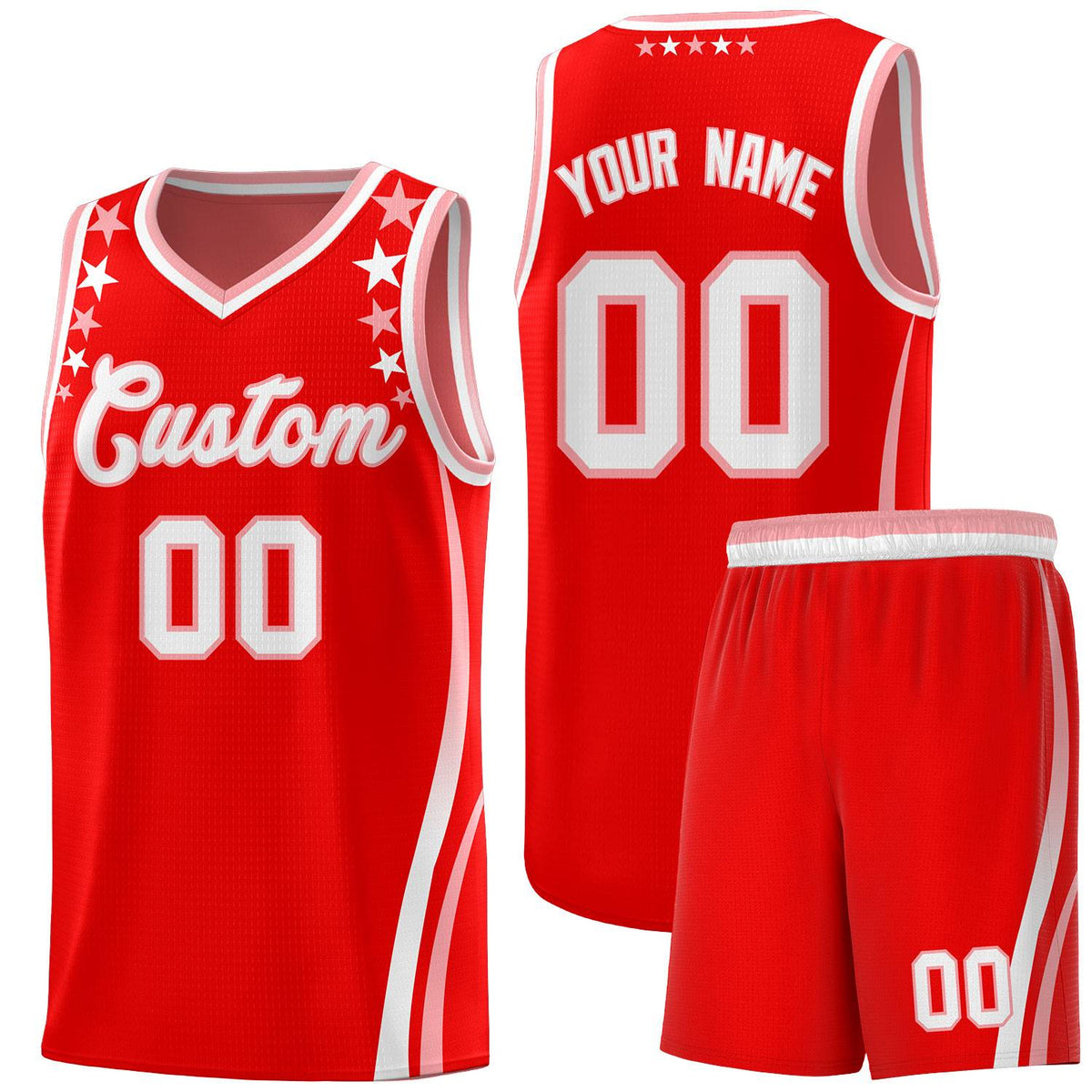 Custom Red Shoulders Star Pattern Side Color Block Sports Uniform Basketball Jersey|KXKSHOP