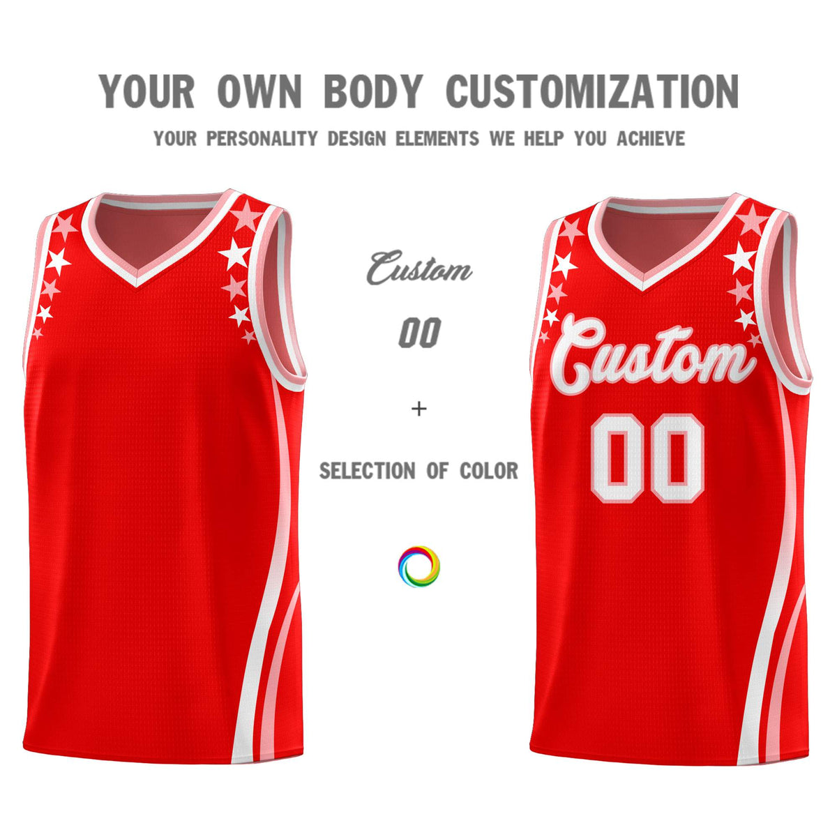 Custom Red Shoulders Star Pattern Side Color Block Sports Uniform Basketball Jersey|KXKSHOP