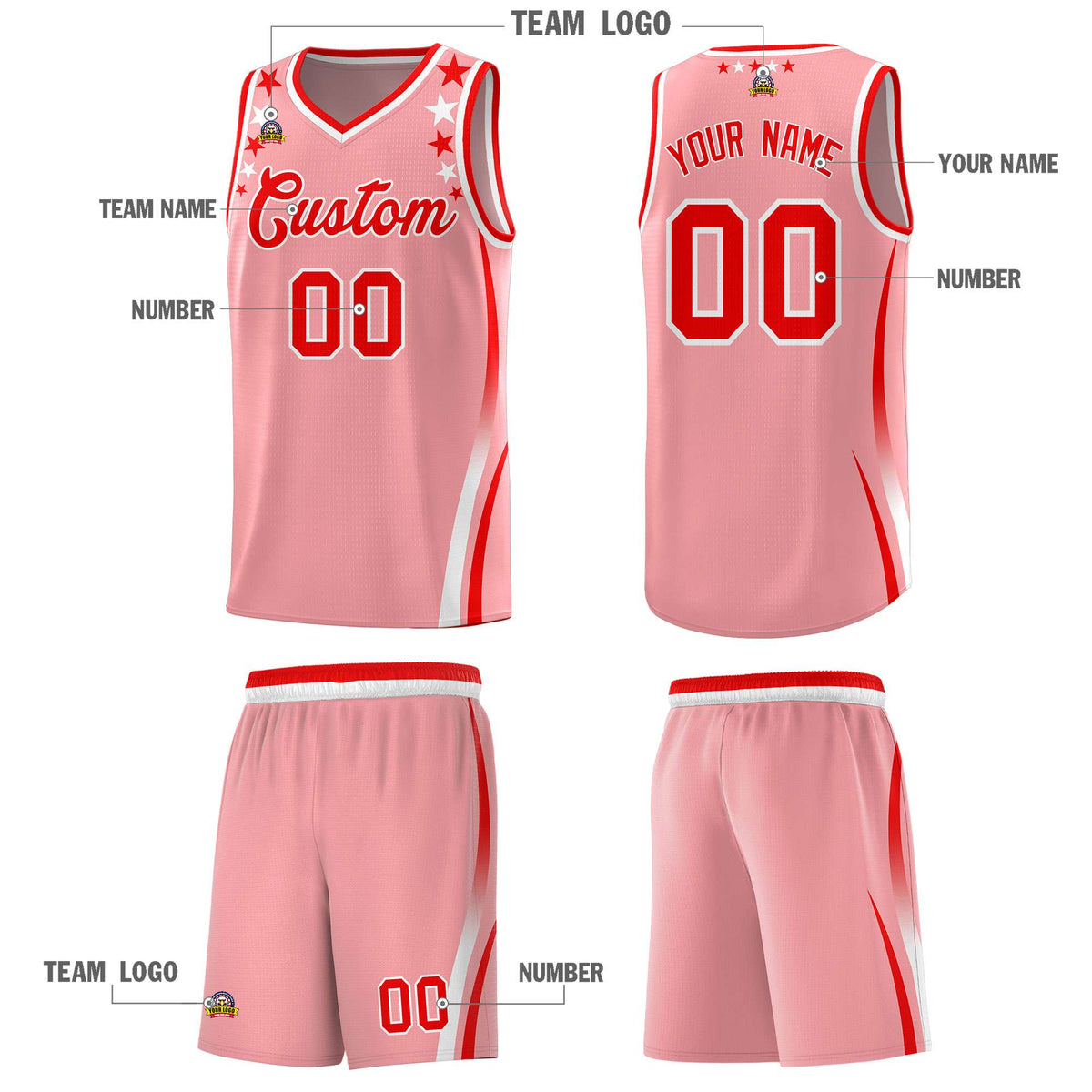 Custom Pink Shoulders Star Pattern Side Color Block Sports Uniform Basketball Jersey|KXKSHOP