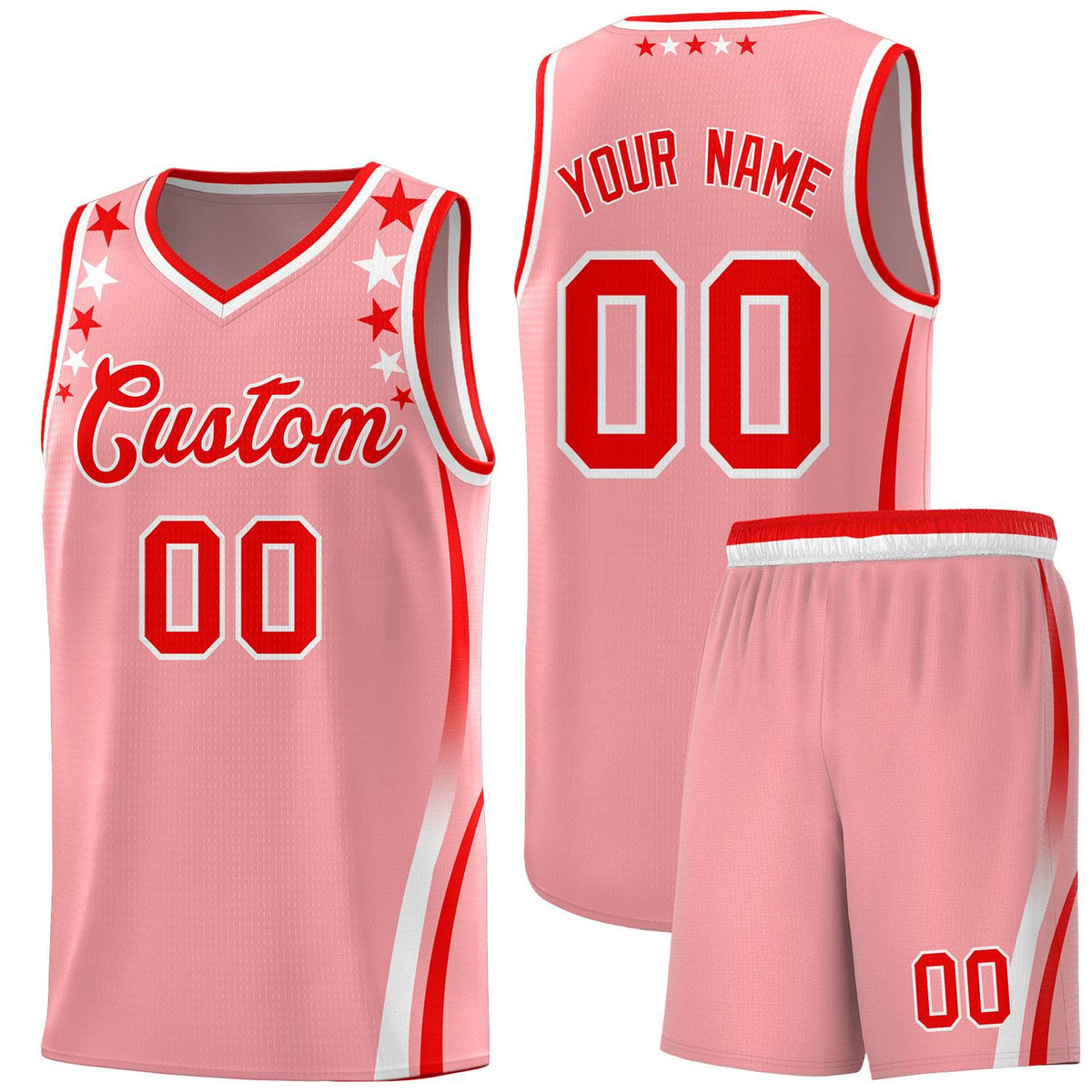 Custom Pink Shoulders Star Pattern Side Color Block Sports Uniform Basketball Jersey|KXKSHOP