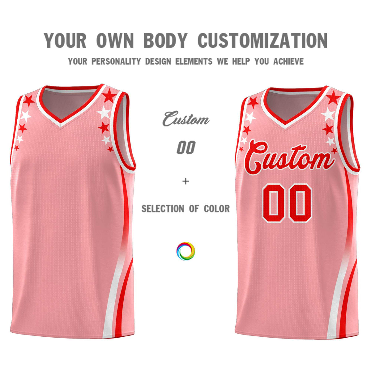 Custom Pink Shoulders Star Pattern Side Color Block Sports Uniform Basketball Jersey|KXKSHOP