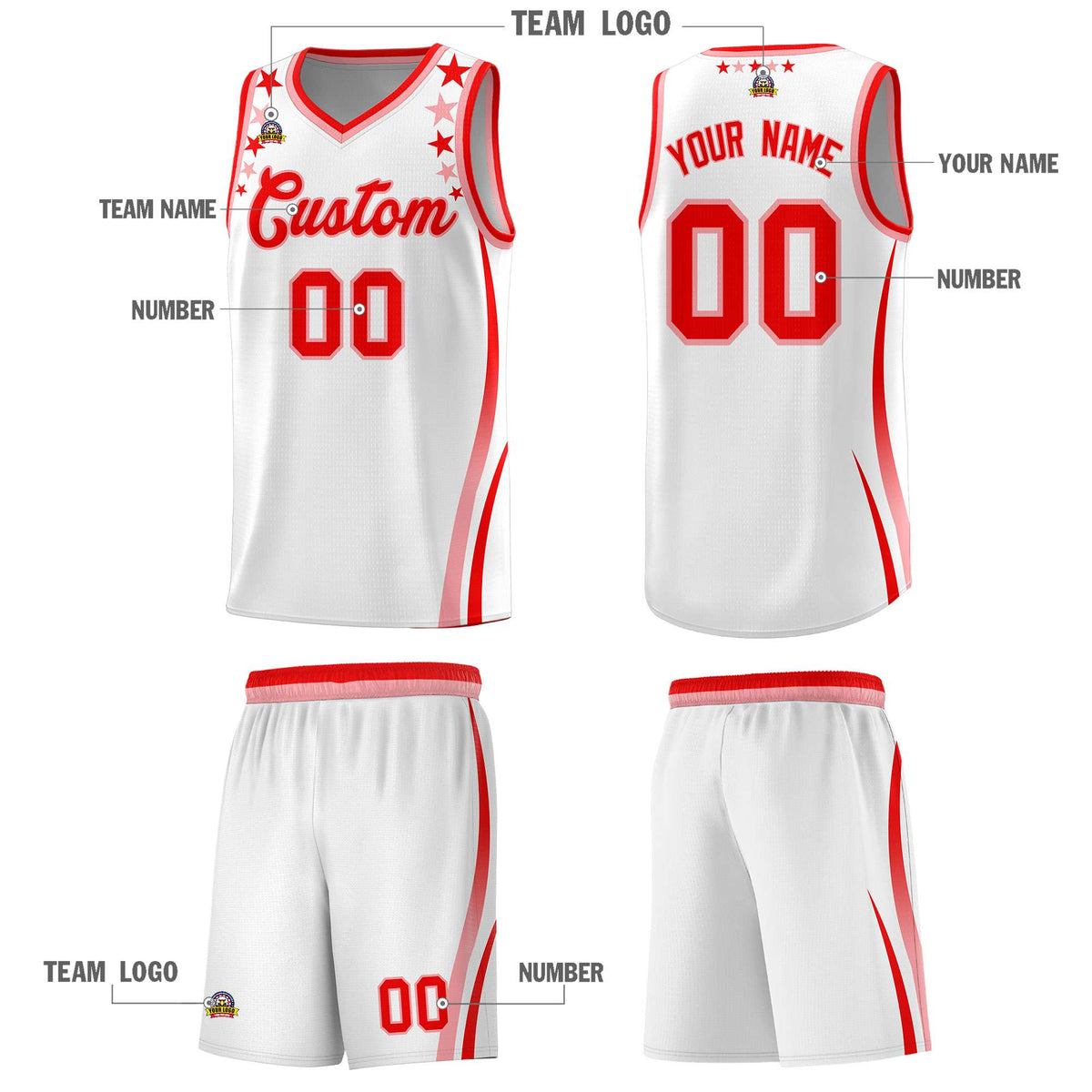 Custom White Shoulders Star Pattern Side Color Block Sports Uniform Basketball Jersey|KXKSHOP