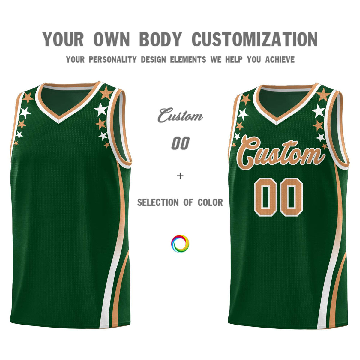 Custom Green Shoulders Star Pattern Side Color Block Sports Uniform Basketball Jersey|KXKSHOP
