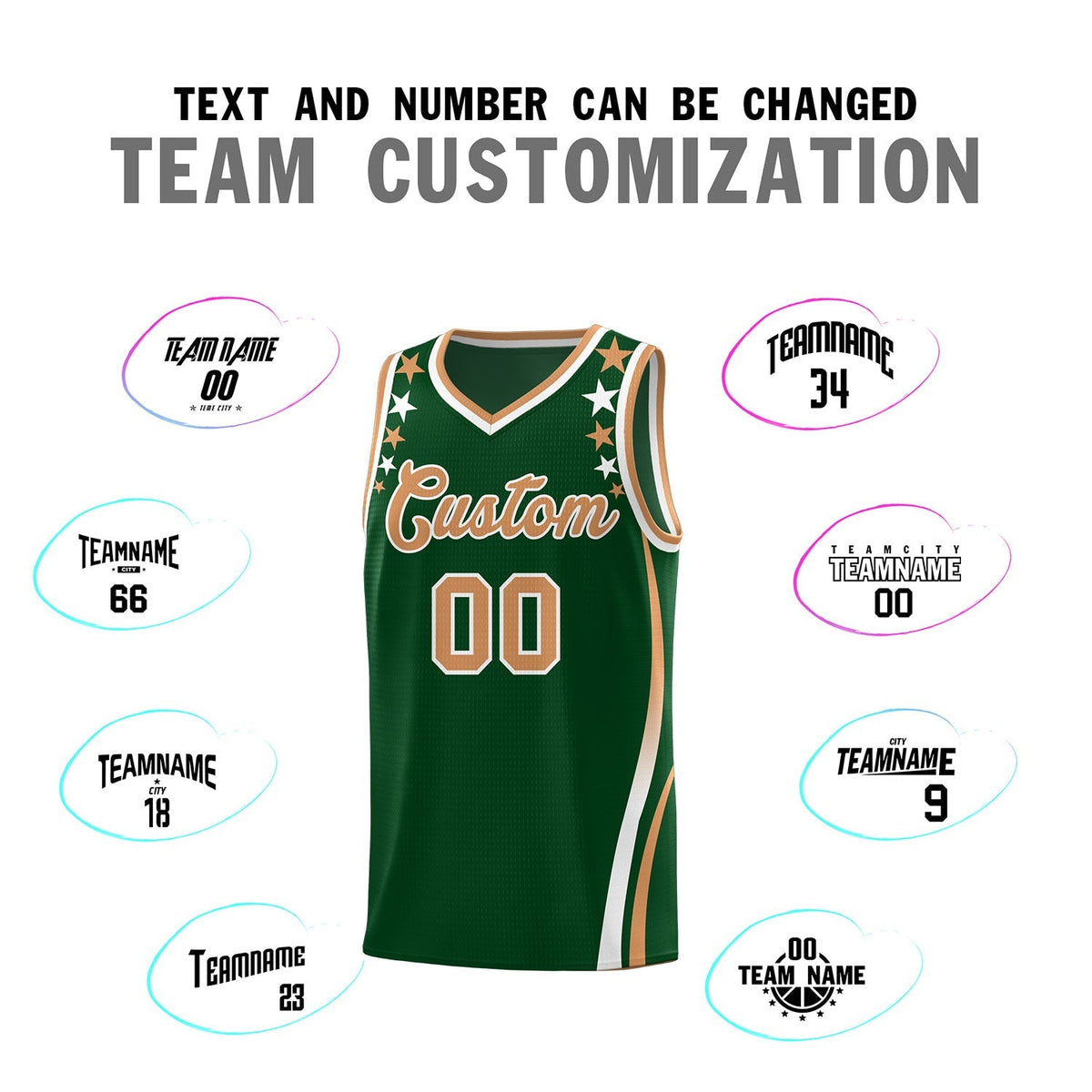 Custom Green Shoulders Star Pattern Side Color Block Sports Uniform Basketball Jersey|KXKSHOP