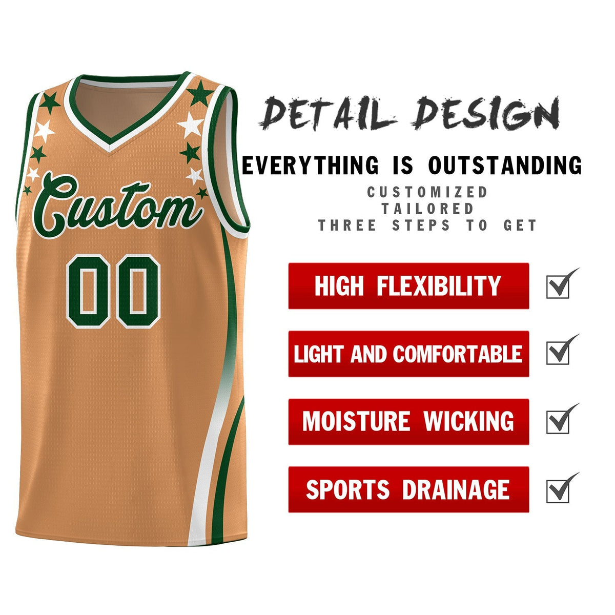 Custom Light Brown Shoulders Star Pattern Side Color Block Sports Uniform Basketball Jersey|KXKSHOP
