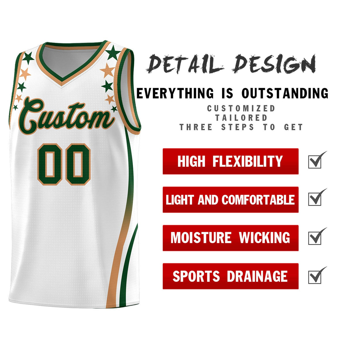 Custom White Shoulders Star Pattern Side Color Block Sports Uniform Basketball Jersey|KXKSHOP