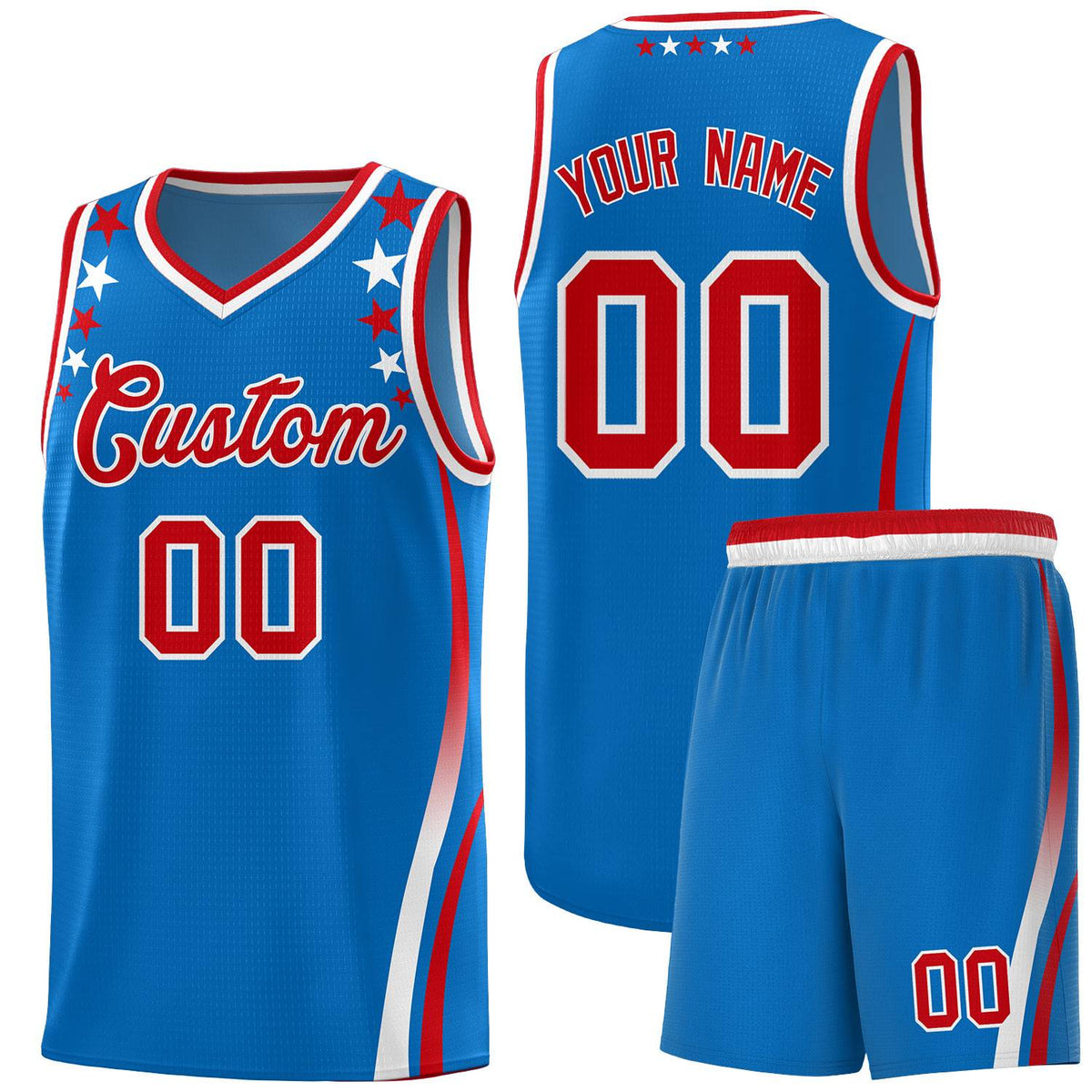 Custom Royal Shoulders Star Pattern Side Color Block Sports Uniform Basketball Jersey|KXKSHOP