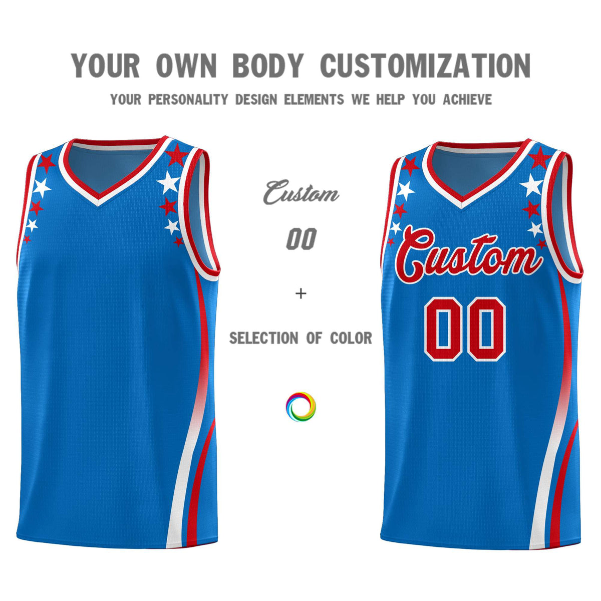 Custom Royal Shoulders Star Pattern Side Color Block Sports Uniform Basketball Jersey|KXKSHOP