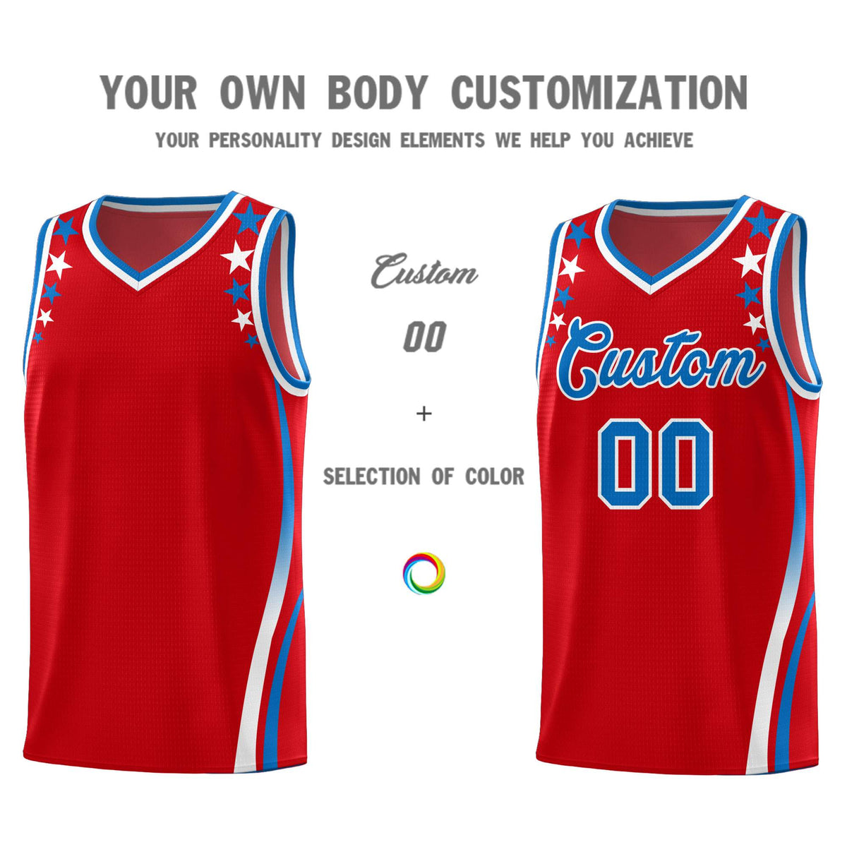 Custom Red Shoulders Star Pattern Side Color Block Sports Uniform Basketball Jersey|KXKSHOP