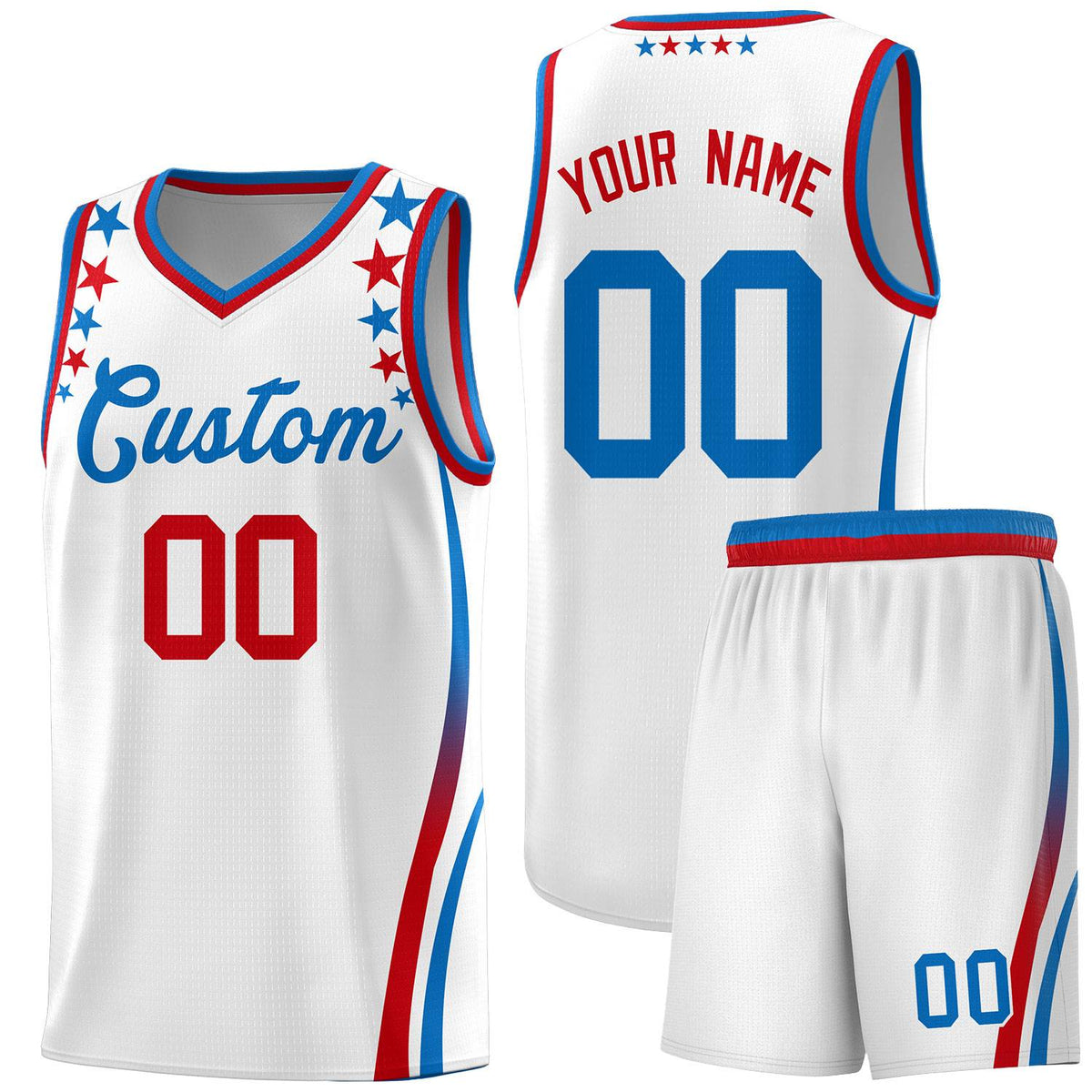 Custom White Shoulders Star Pattern Side Color Block Sports Uniform Basketball Jersey|KXKSHOP