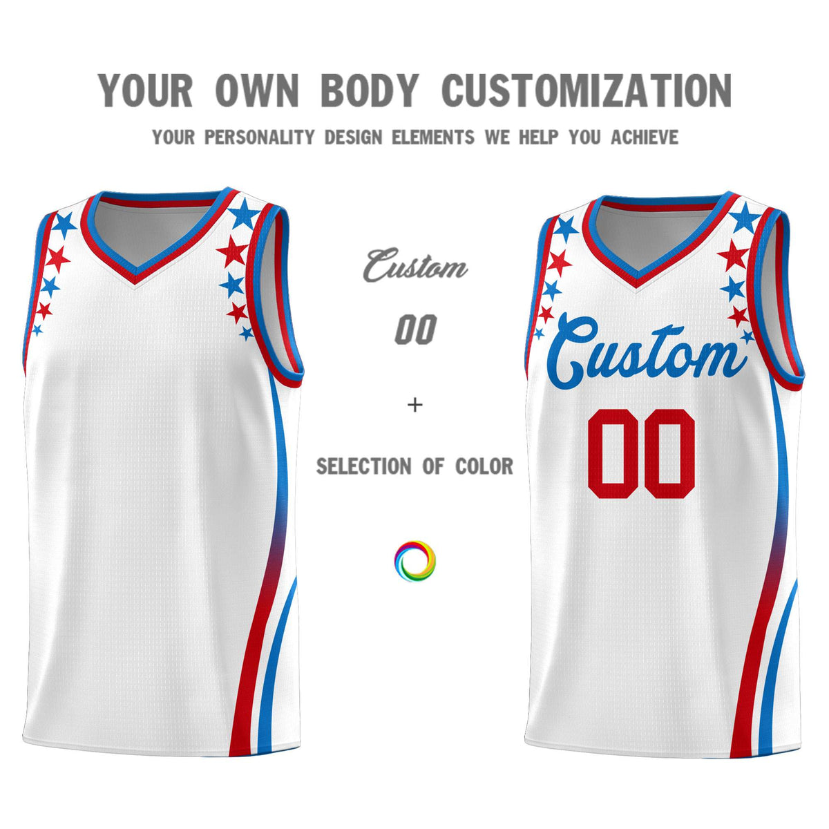 Custom White Shoulders Star Pattern Side Color Block Sports Uniform Basketball Jersey|KXKSHOP