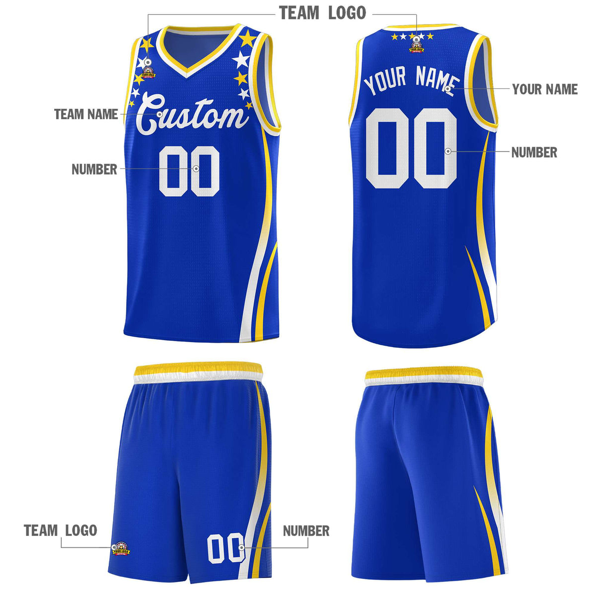 Custom Royal Shoulders Star Pattern Side Color Block Sports Uniform Basketball Jersey|KXKSHOP