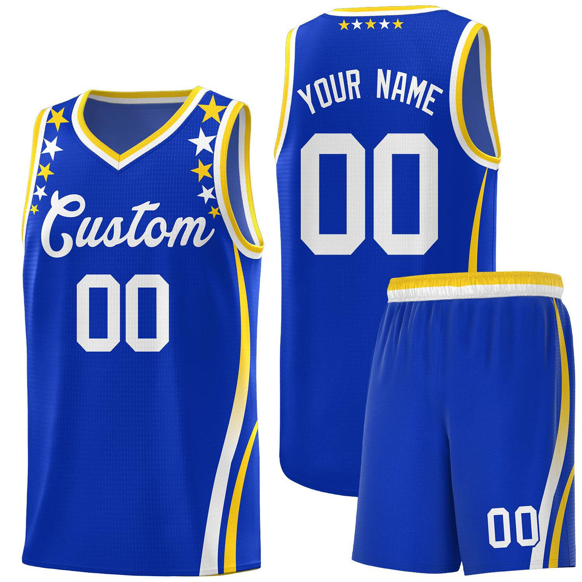 Custom Royal Shoulders Star Pattern Side Color Block Sports Uniform Basketball Jersey|KXKSHOP