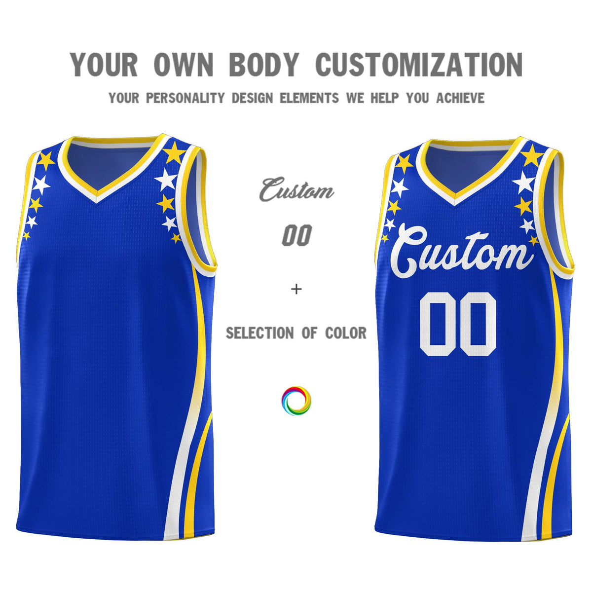 Custom Royal Shoulders Star Pattern Side Color Block Sports Uniform Basketball Jersey|KXKSHOP