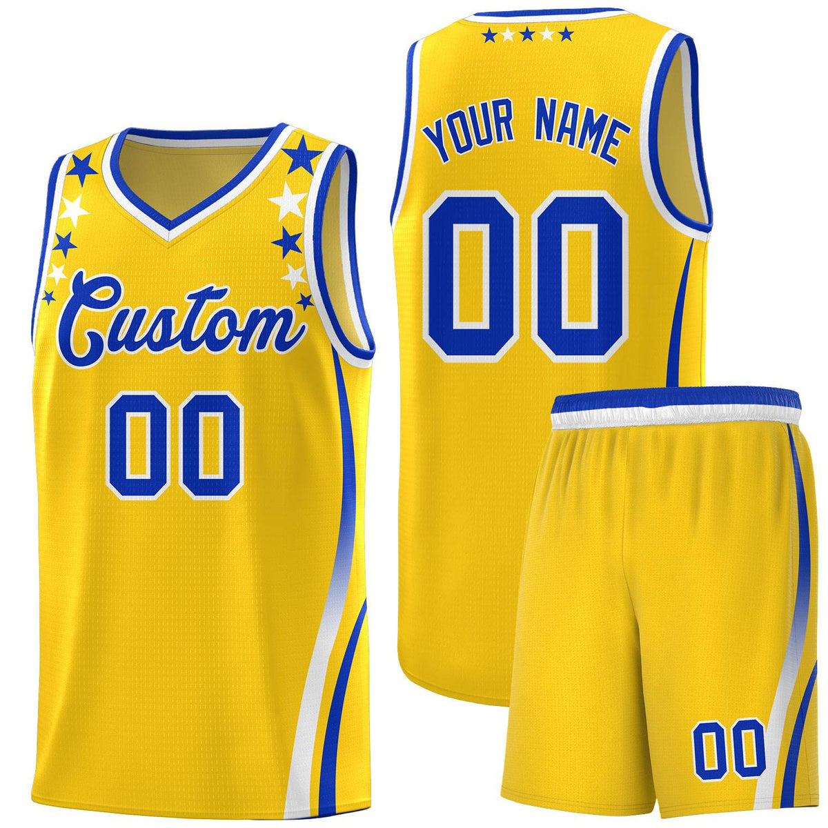 Custom Gold Shoulders Star Pattern Side Color Block Sports Uniform Basketball Jersey|KXKSHOP