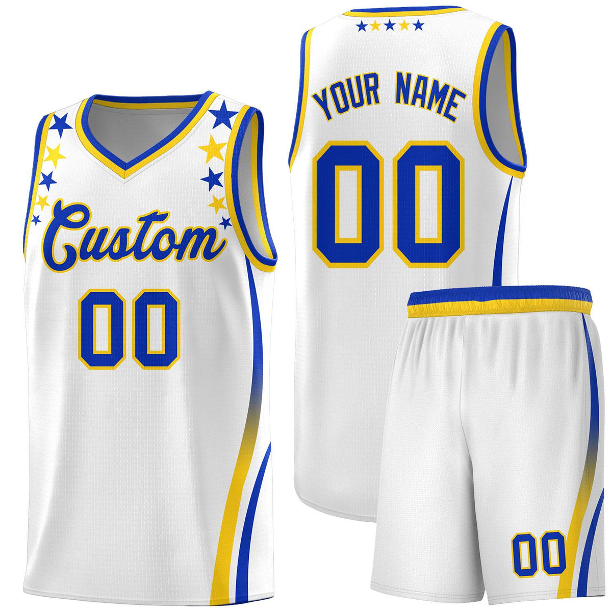 Custom White Shoulders Star Pattern Side Color Block Sports Uniform Basketball Jersey|KXKSHOP
