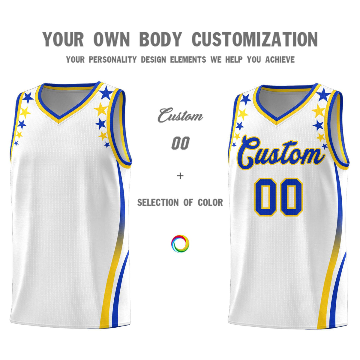 Custom White Shoulders Star Pattern Side Color Block Sports Uniform Basketball Jersey|KXKSHOP