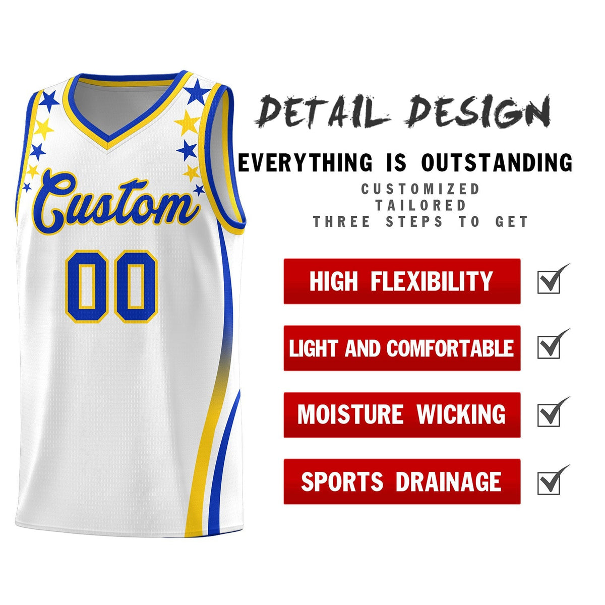 Custom White Shoulders Star Pattern Side Color Block Sports Uniform Basketball Jersey|KXKSHOP