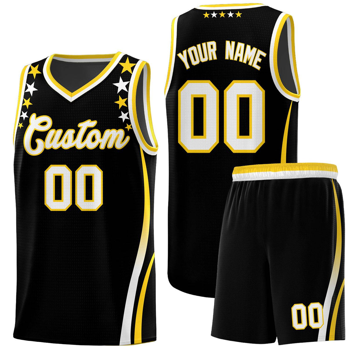 Custom Black Shoulders Star Pattern Side Color Block Sports Uniform Basketball Jersey|KXKSHOP