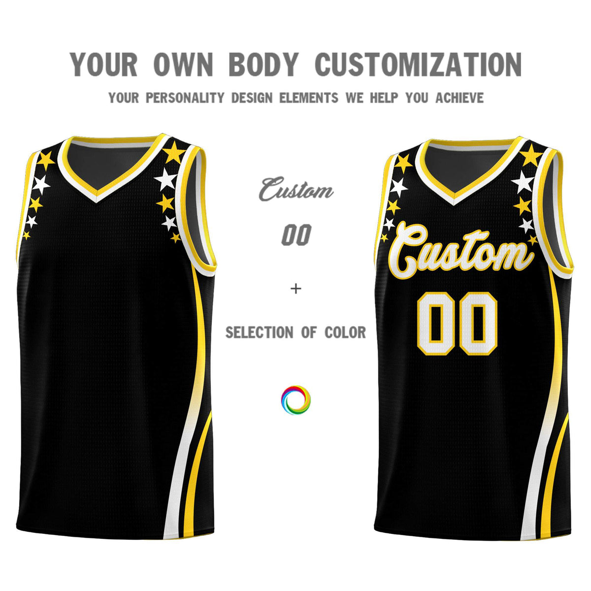 Custom Black Shoulders Star Pattern Side Color Block Sports Uniform Basketball Jersey|KXKSHOP