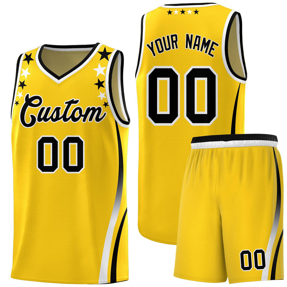 Custom Gold Shoulders Star Pattern Side Color Block Sports Uniform Basketball Jersey|KXKSHOP