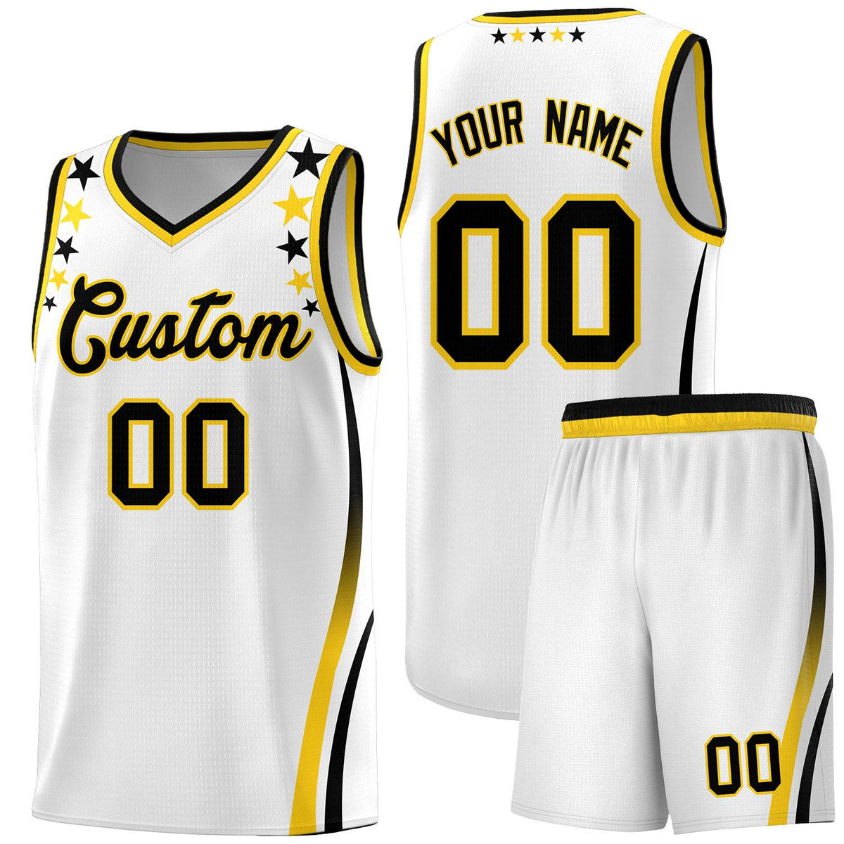 Custom White Shoulders Star Pattern Side Color Block Sports Uniform Basketball Jersey|KXKSHOP