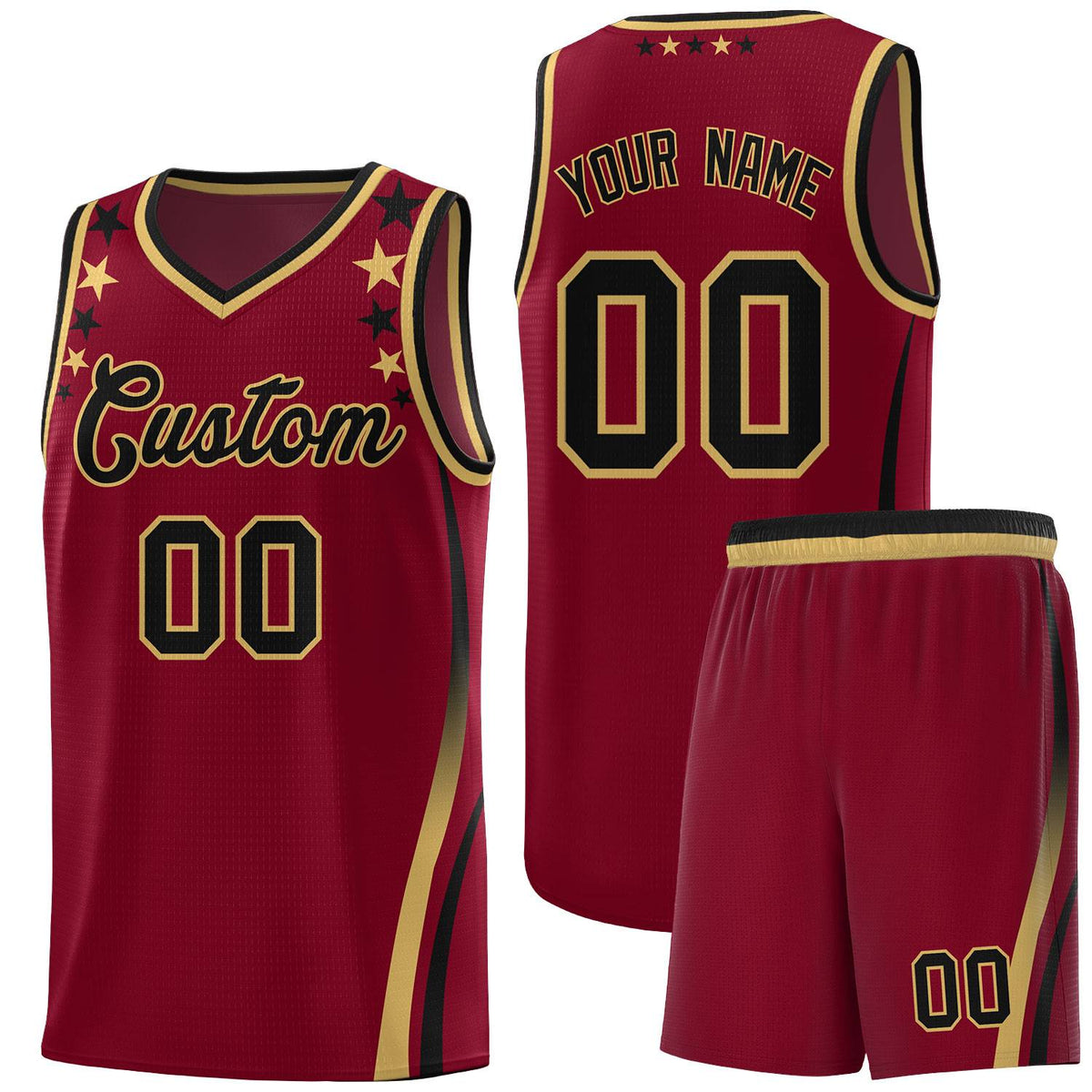 Custom Crimson Shoulders Star Pattern Side Color Block Sports Uniform Basketball Jersey|KXKSHOP