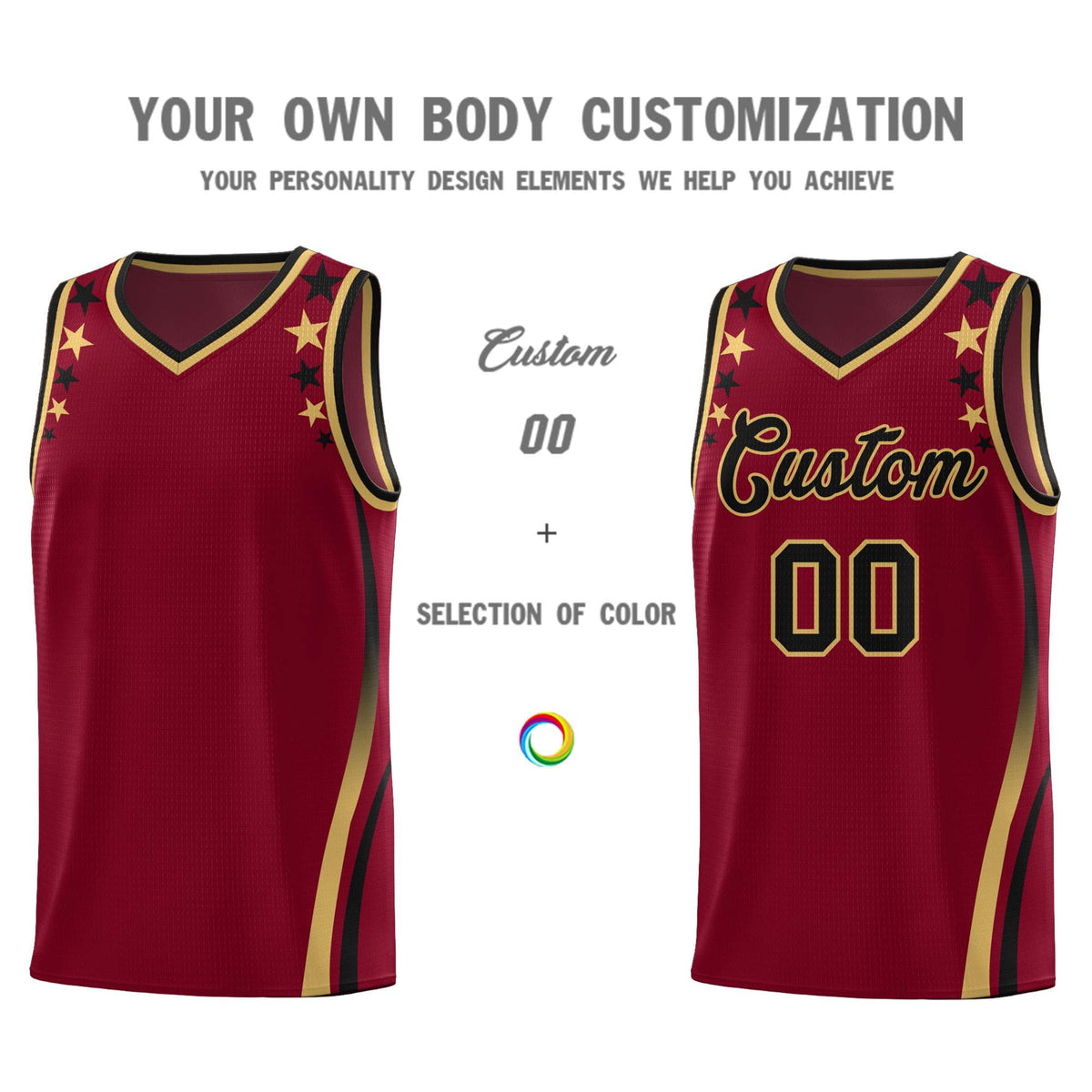 Custom Crimson Shoulders Star Pattern Side Color Block Sports Uniform Basketball Jersey|KXKSHOP