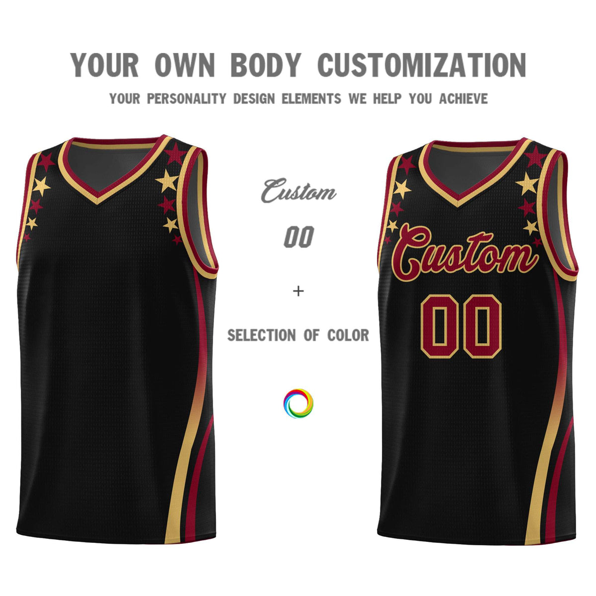 Custom Black Shoulders Star Pattern Side Color Block Sports Uniform Basketball Jersey|KXKSHOP