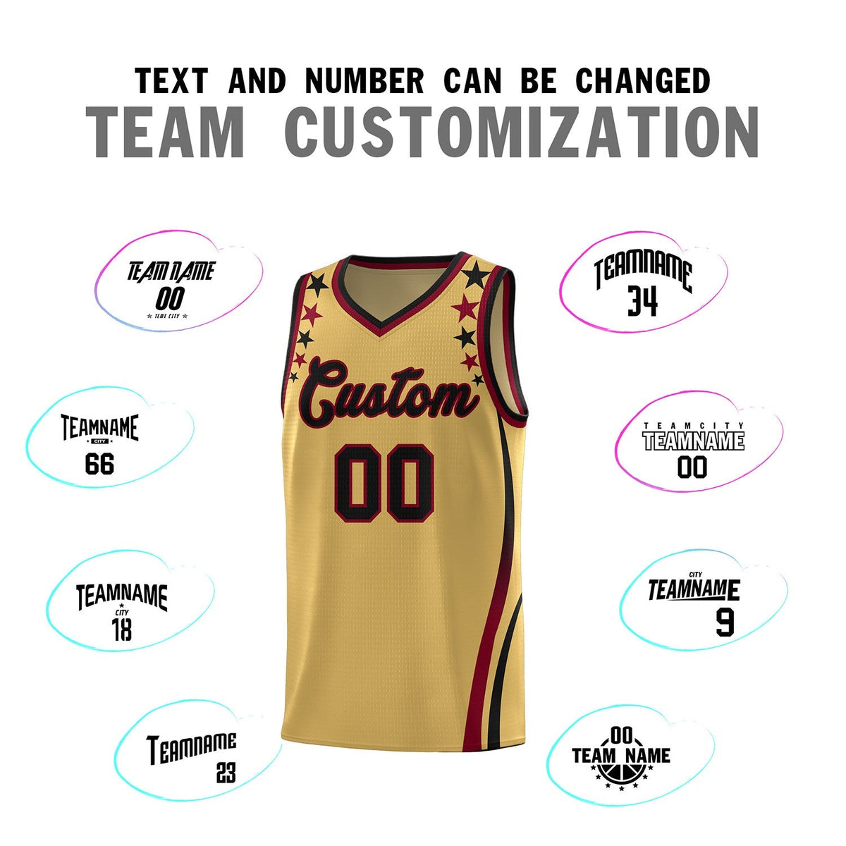 Custom Old Gold Shoulders Star Pattern Side Color Block Sports Uniform Basketball Jersey|KXKSHOP