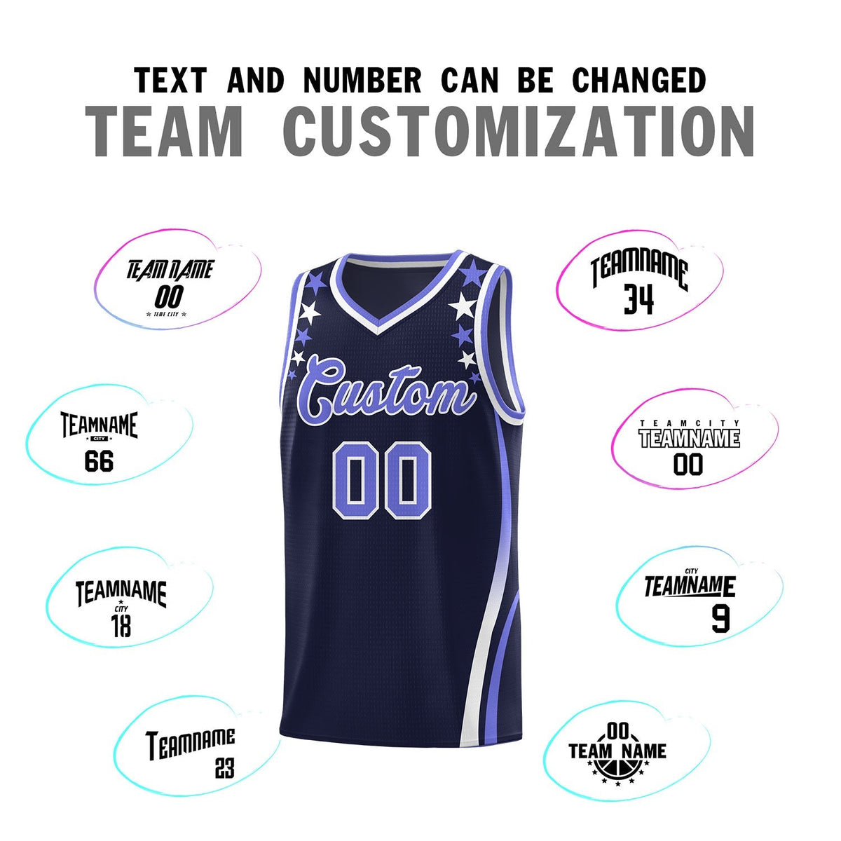 Custom Navy Shoulders Star Pattern Side Color Block Sports Uniform Basketball Jersey|KXKSHOP