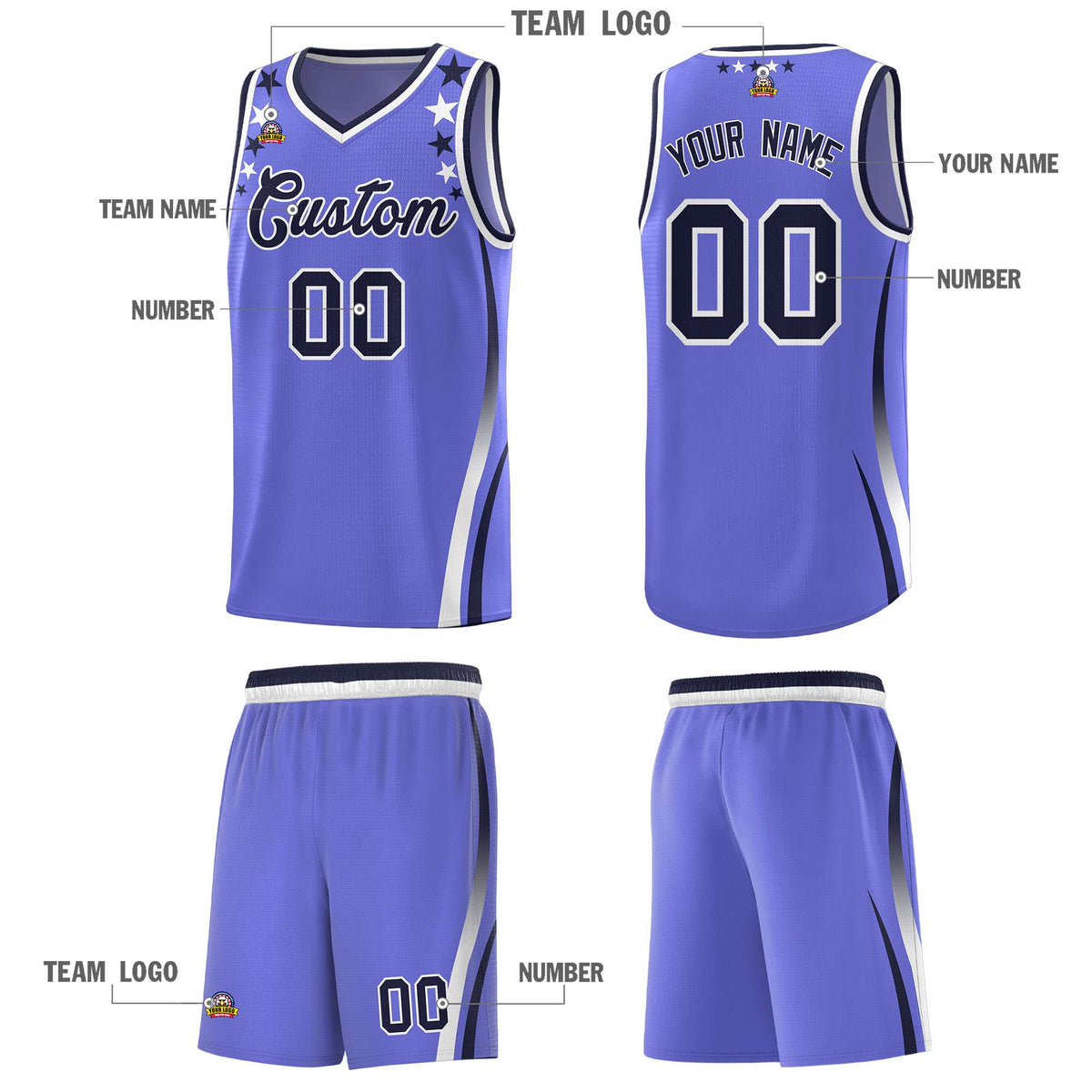 Custom Purple Shoulders Star Pattern Side Color Block Sports Uniform Basketball Jersey|KXKSHOP