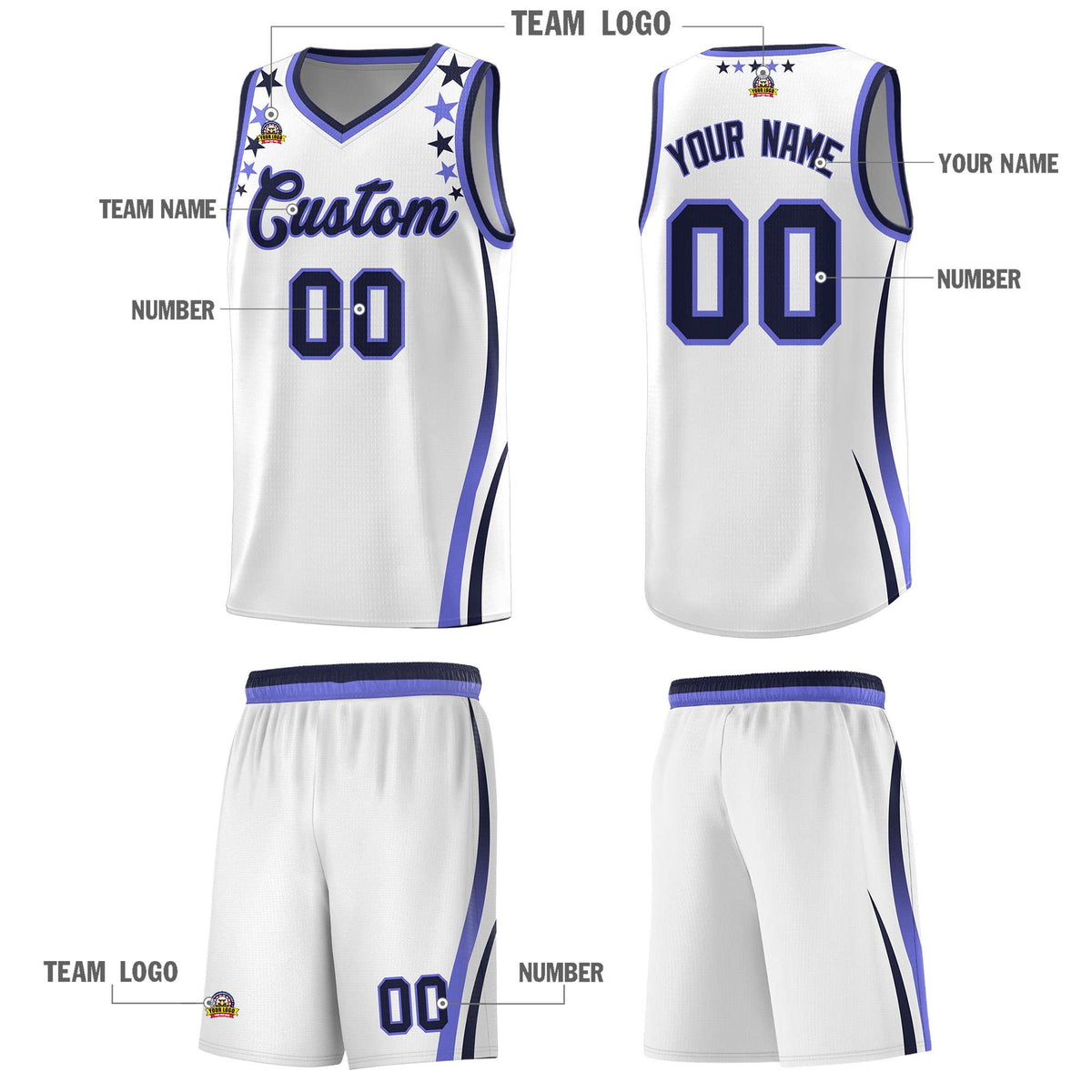 Custom White Shoulders Star Pattern Side Color Block Sports Uniform Basketball Jersey|KXKSHOP