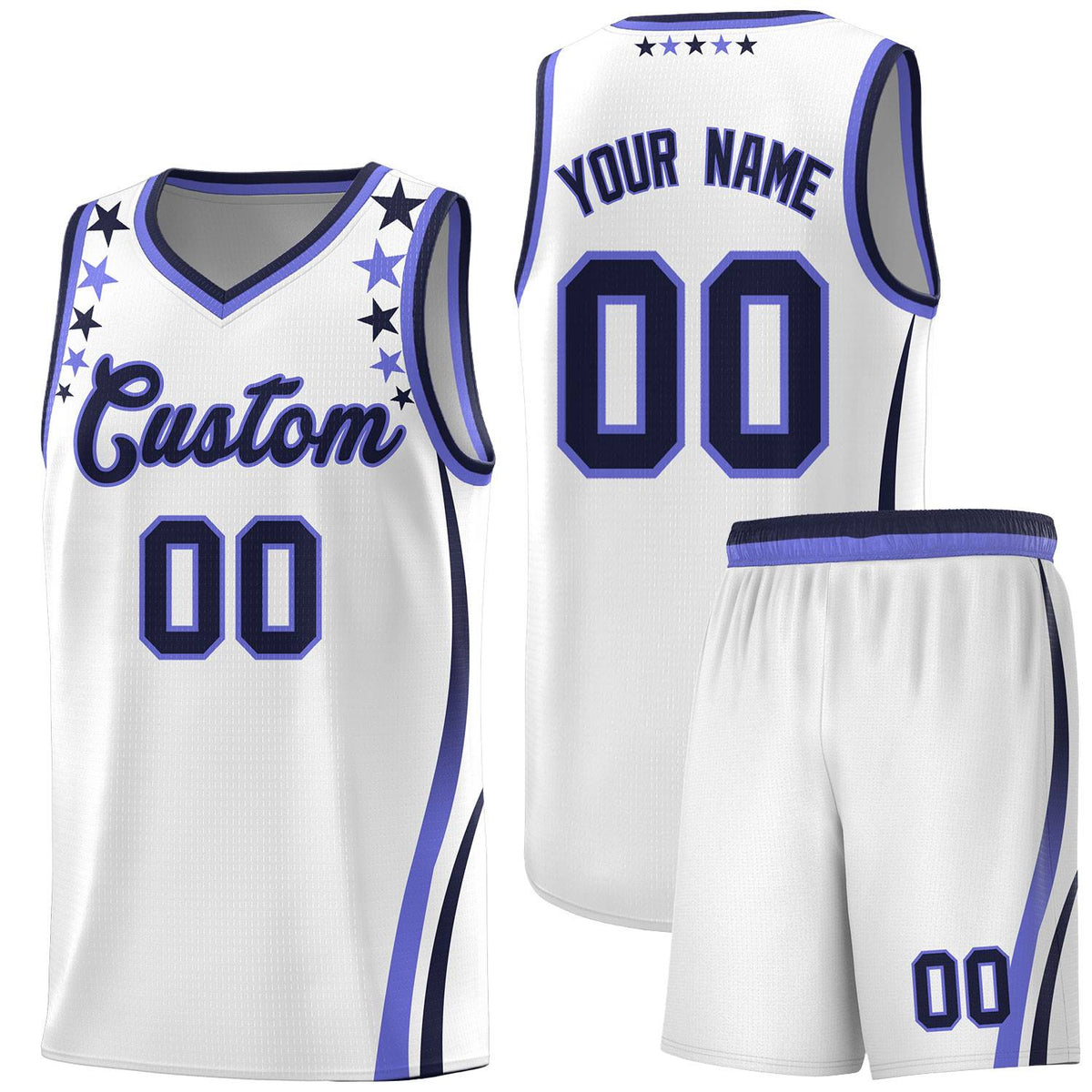 Custom White Shoulders Star Pattern Side Color Block Sports Uniform Basketball Jersey|KXKSHOP