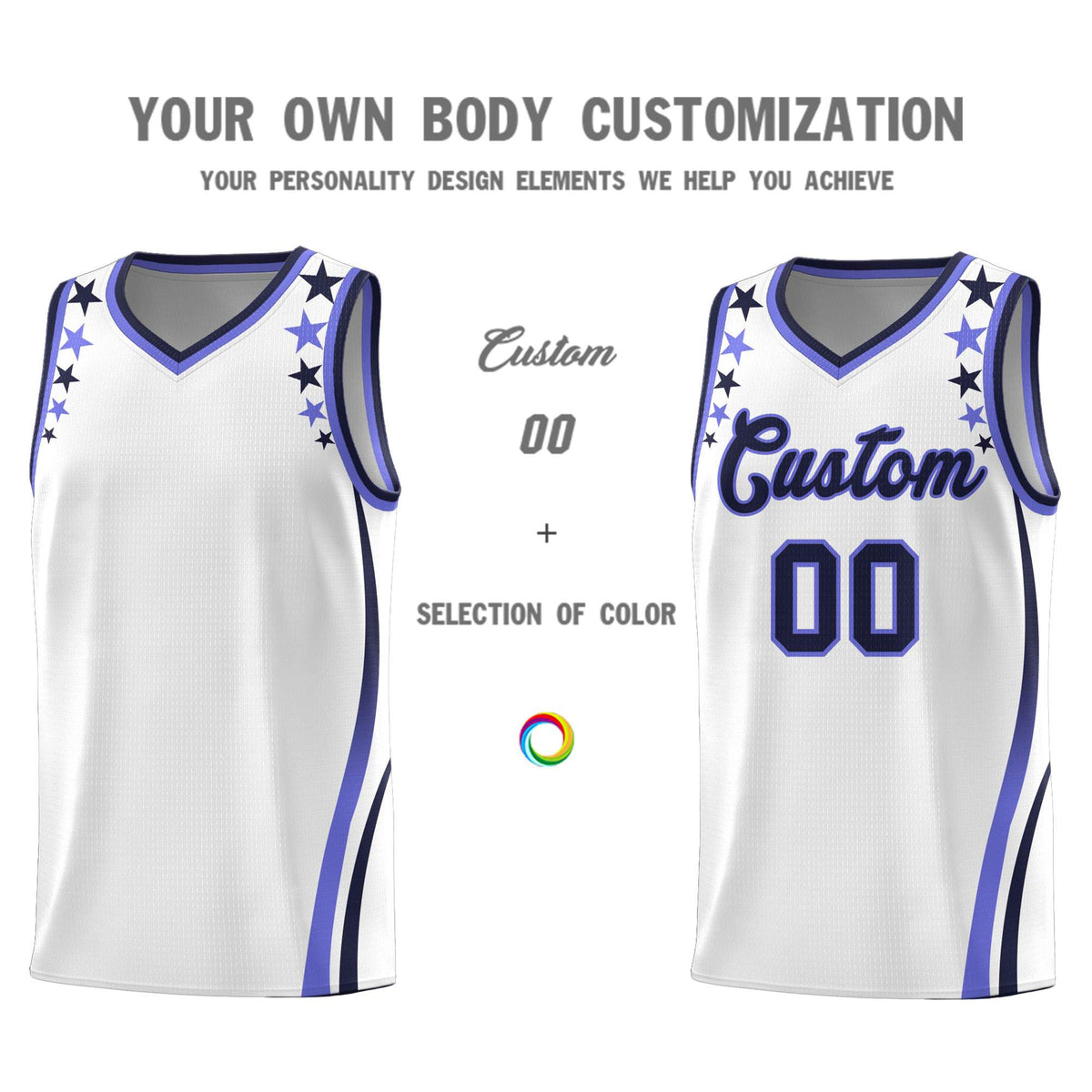 Custom White Shoulders Star Pattern Side Color Block Sports Uniform Basketball Jersey|KXKSHOP