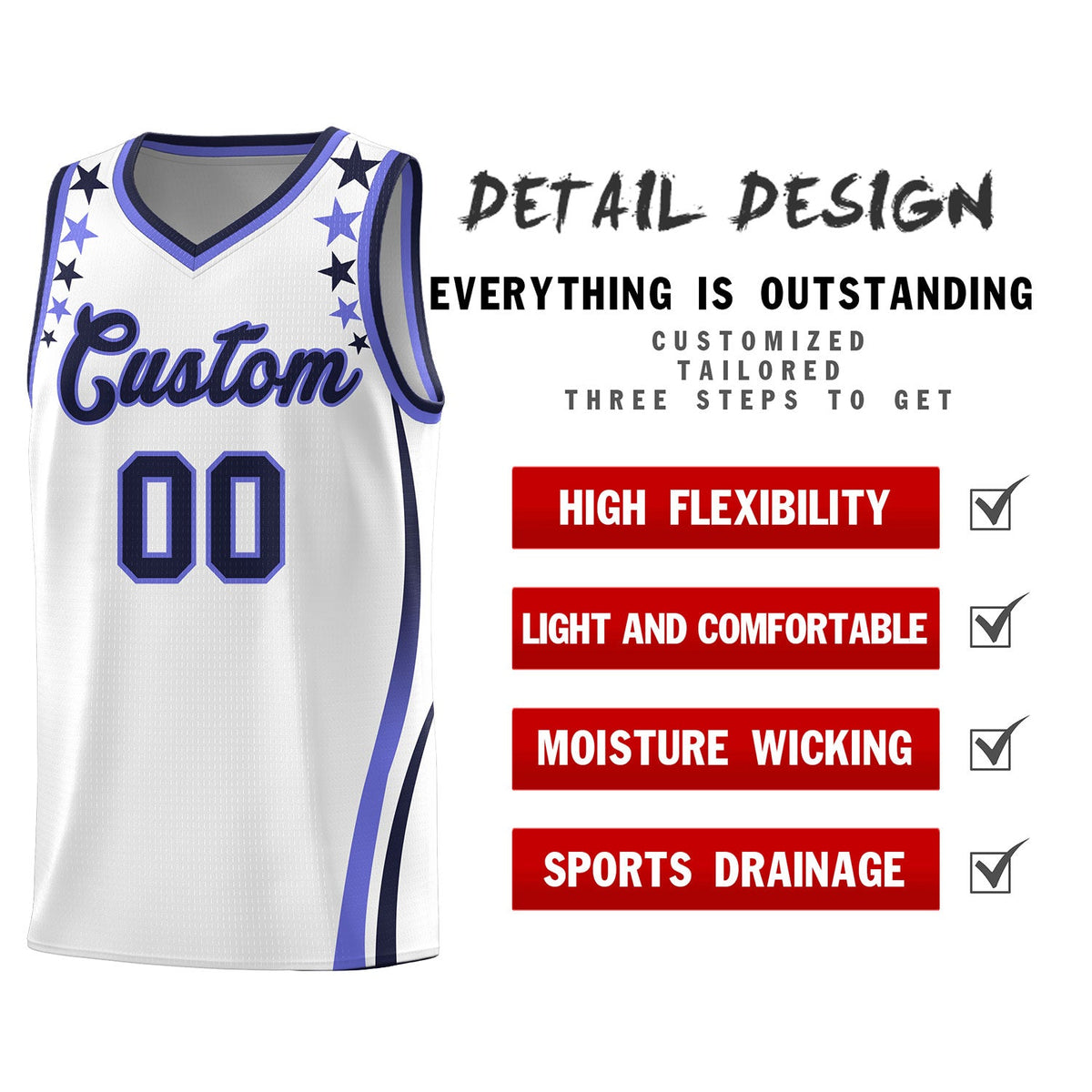 Custom White Shoulders Star Pattern Side Color Block Sports Uniform Basketball Jersey|KXKSHOP