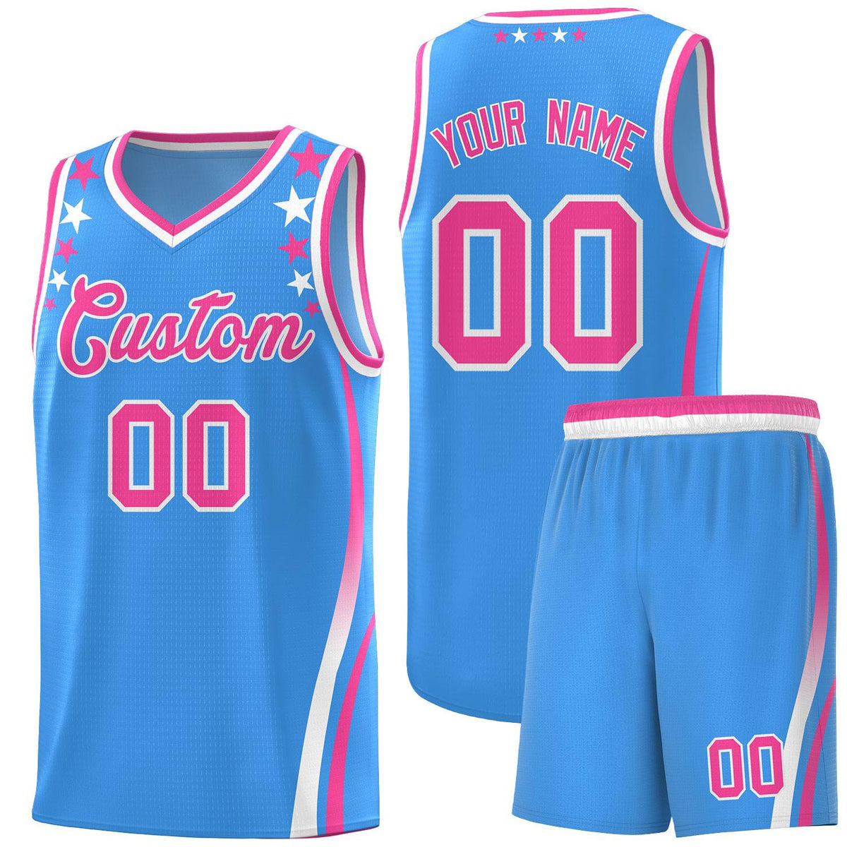 Custom Light Blue Shoulders Star Pattern Side Color Block Sports Uniform Basketball Jersey|KXKSHOP