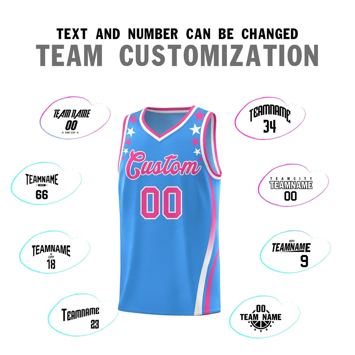 Custom Light Blue Shoulders Star Pattern Side Color Block Sports Uniform Basketball Jersey|KXKSHOP