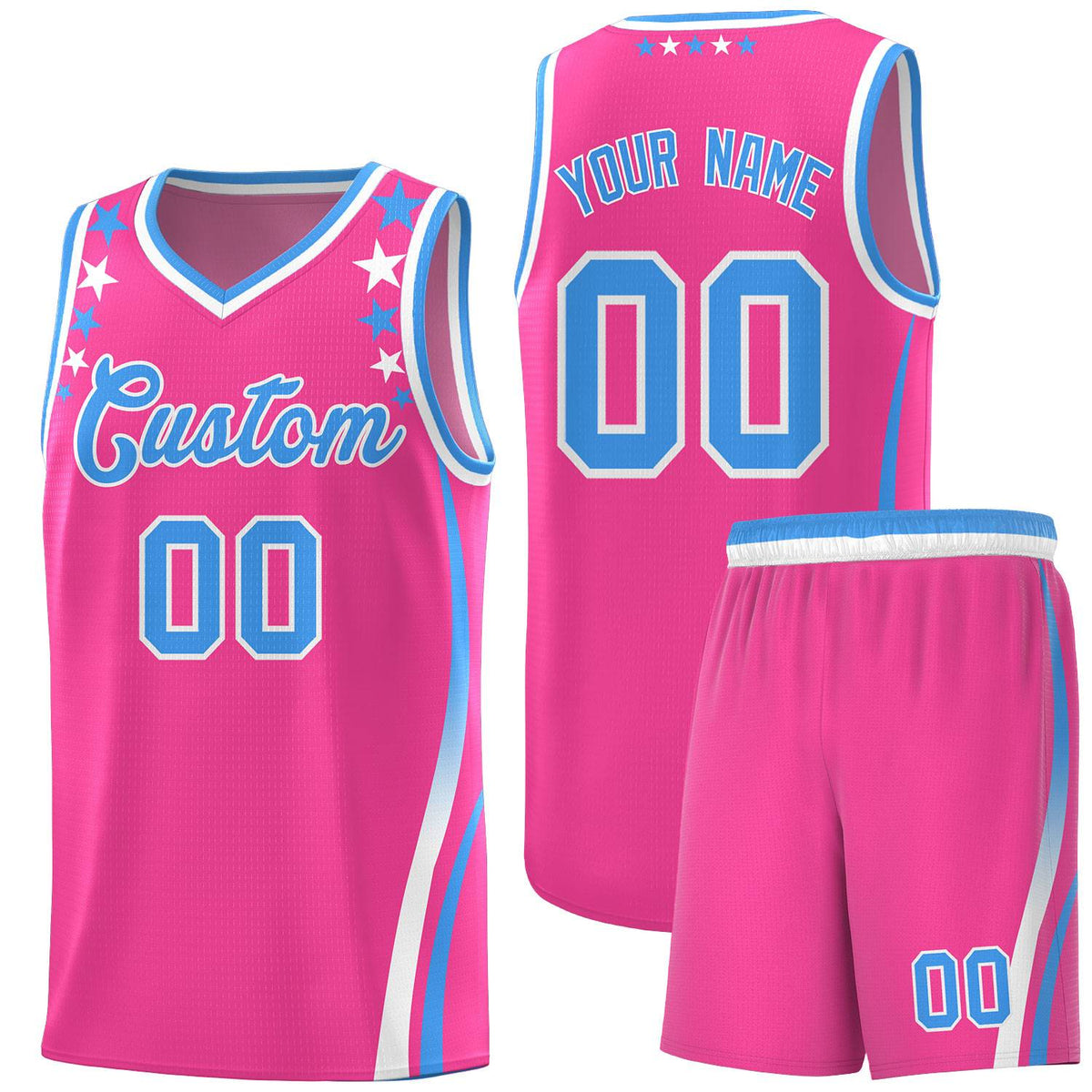 Custom Pink Shoulders Star Pattern Side Color Block Sports Uniform Basketball Jersey|KXKSHOP
