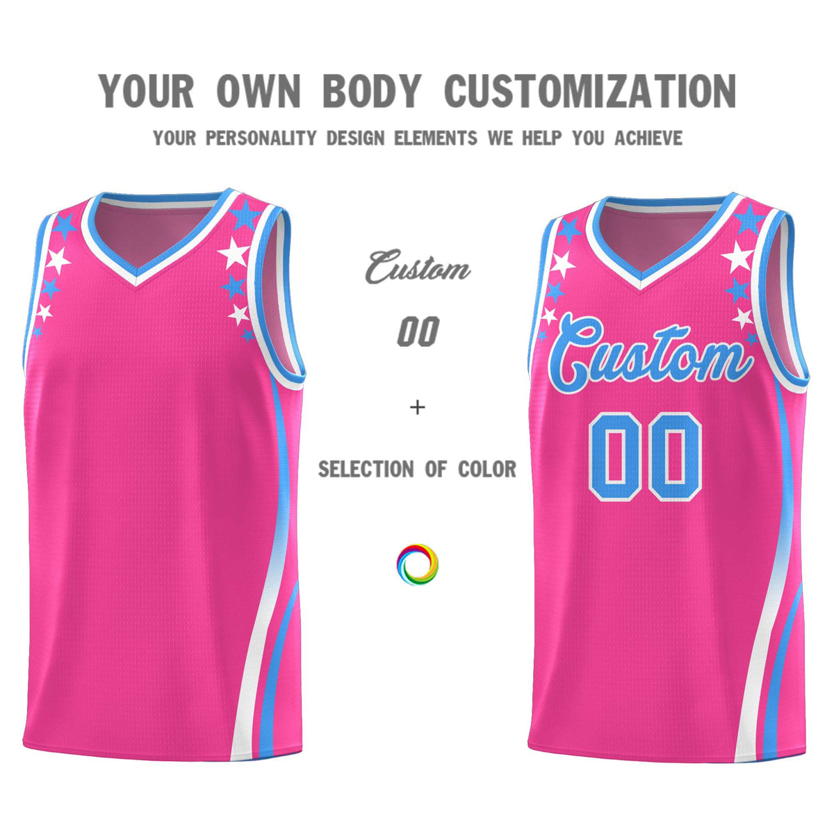 Custom Pink Shoulders Star Pattern Side Color Block Sports Uniform Basketball Jersey|KXKSHOP