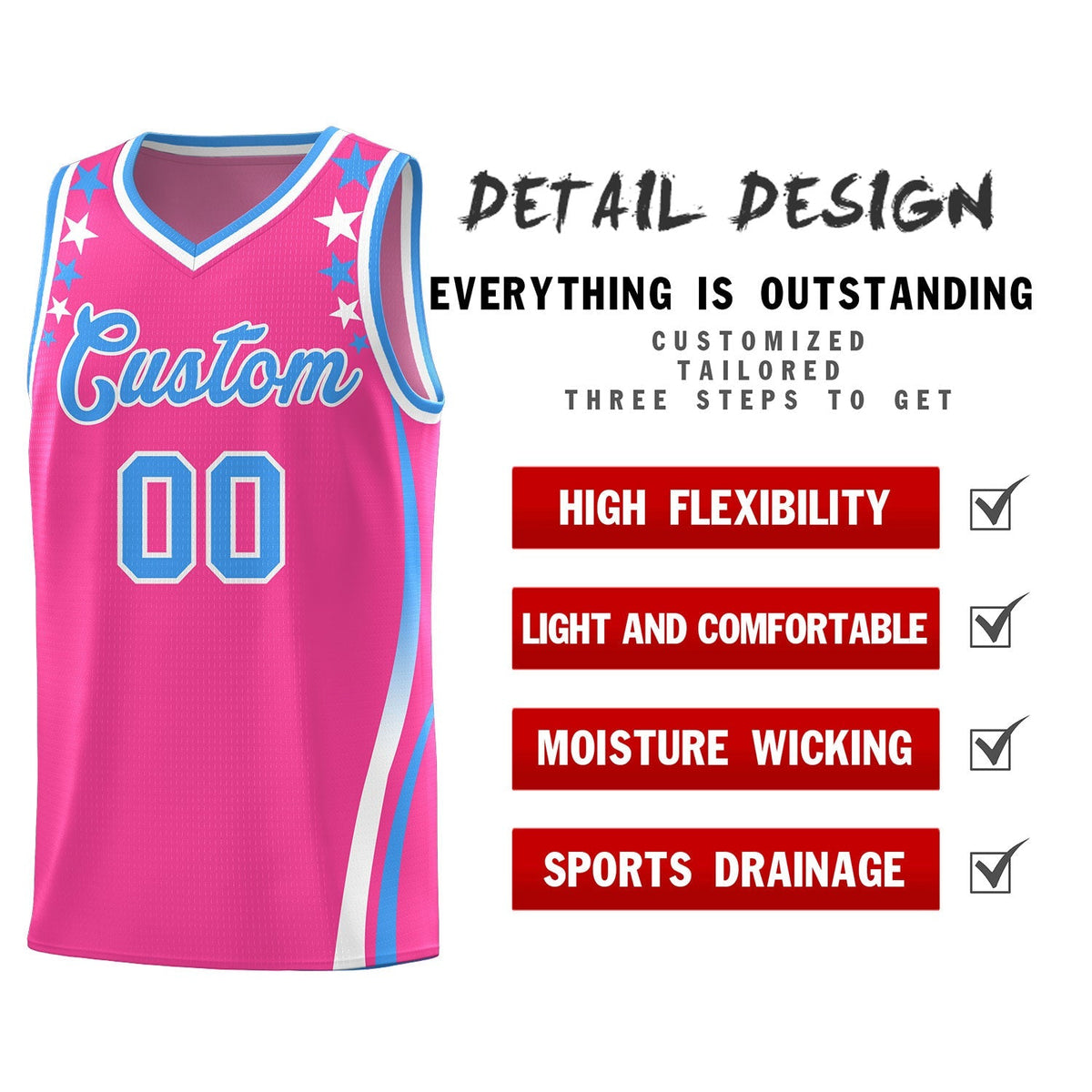 Custom Pink Shoulders Star Pattern Side Color Block Sports Uniform Basketball Jersey|KXKSHOP