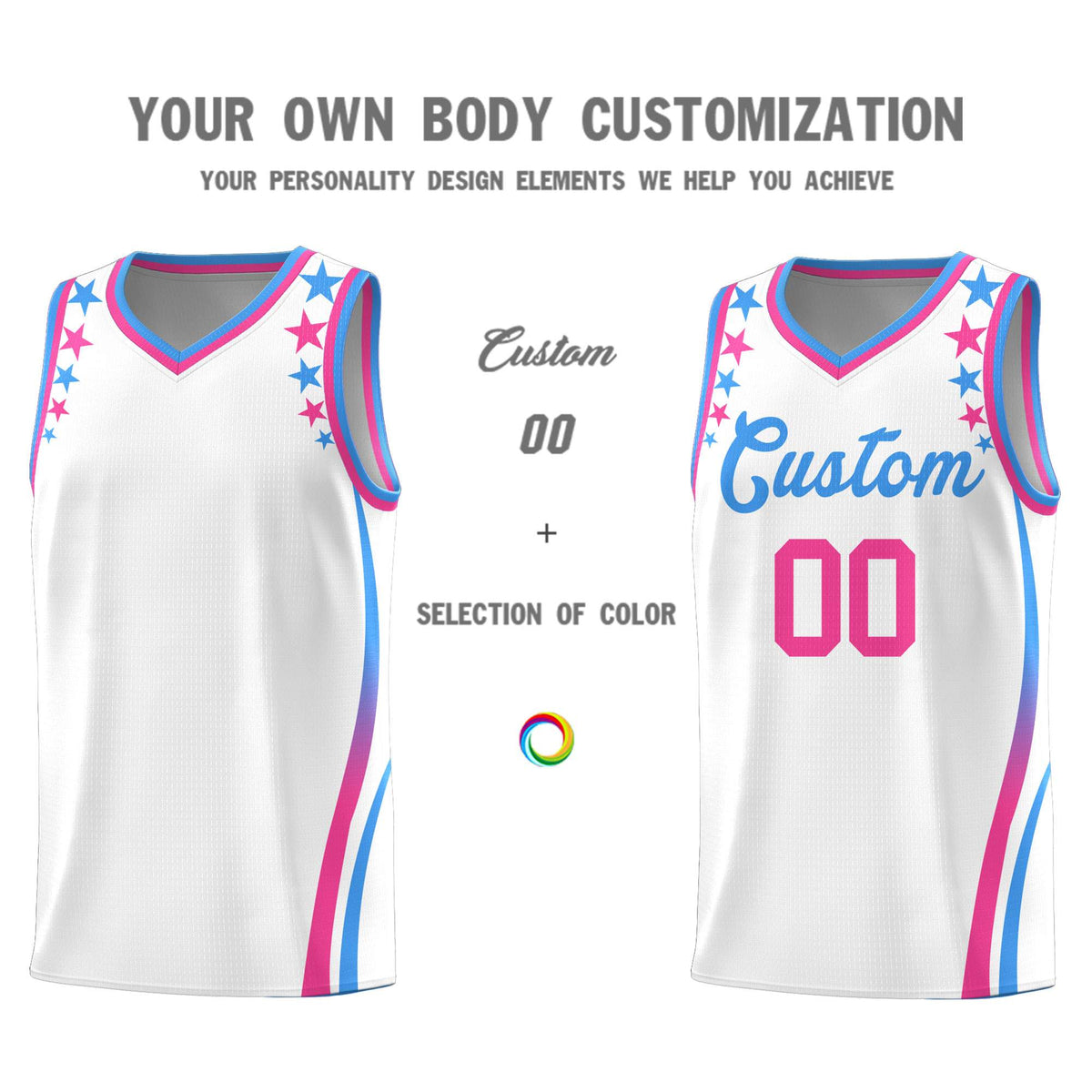 Custom White Shoulders Star Pattern Side Color Block Sports Uniform Basketball Jersey|KXKSHOP