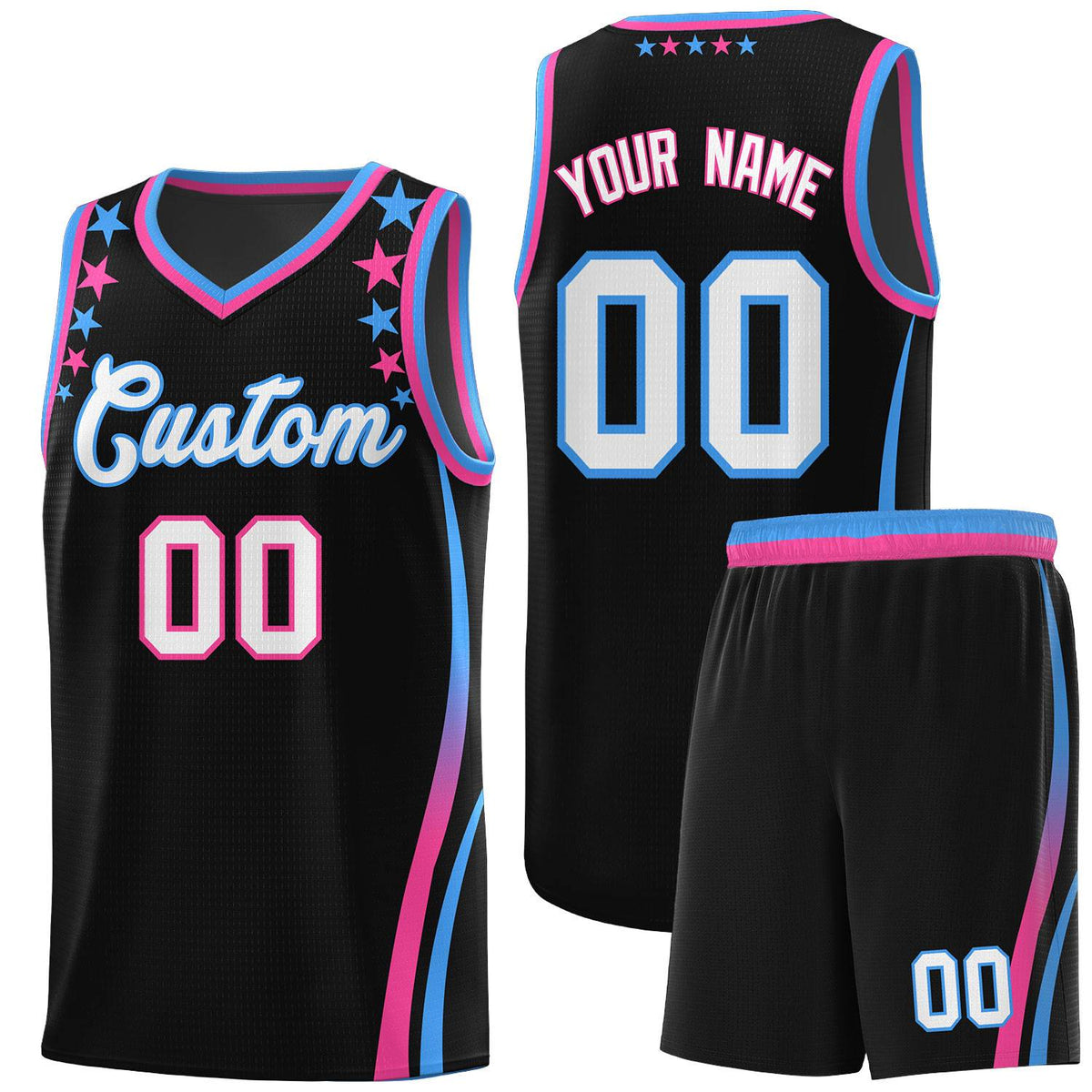 Custom Black Shoulders Star Pattern Side Color Block Sports Uniform Basketball Jersey|KXKSHOP