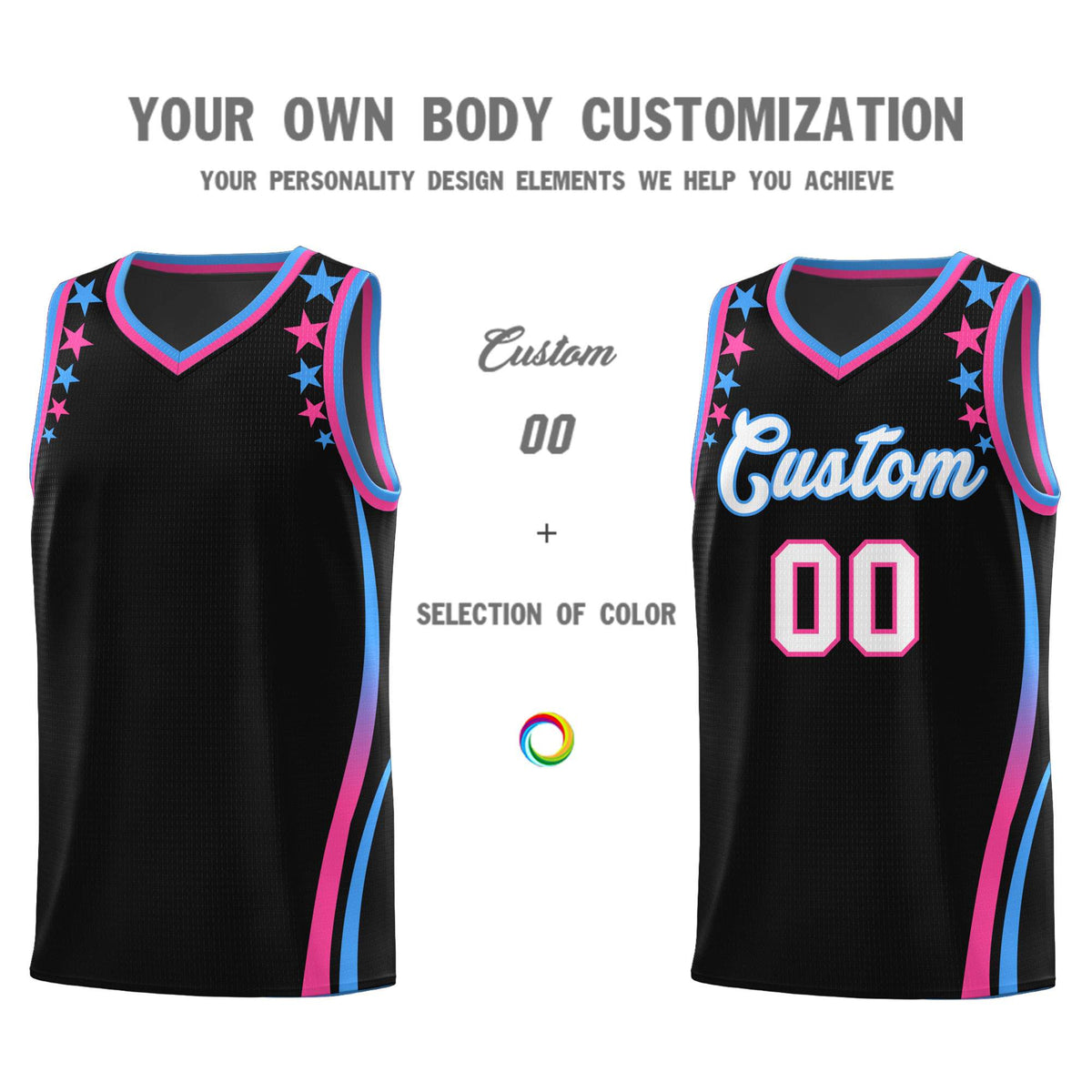 Custom Black Shoulders Star Pattern Side Color Block Sports Uniform Basketball Jersey|KXKSHOP