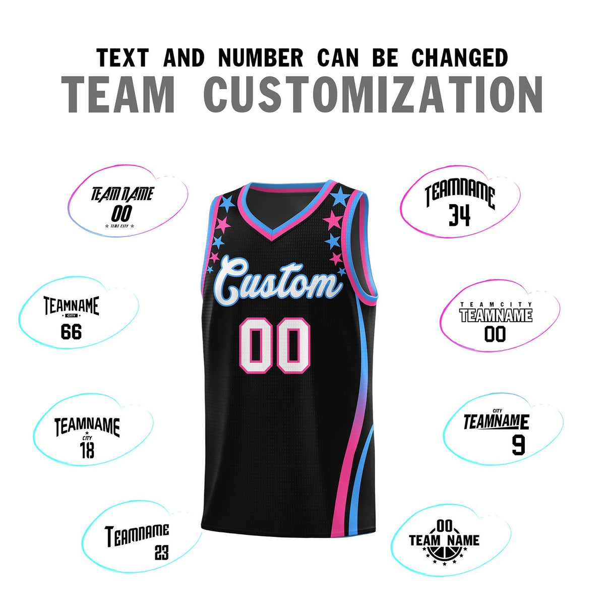 Custom Black Shoulders Star Pattern Side Color Block Sports Uniform Basketball Jersey|KXKSHOP